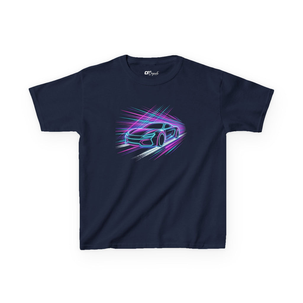 Kids Neon Speed Car Tee — Racing Graphic
