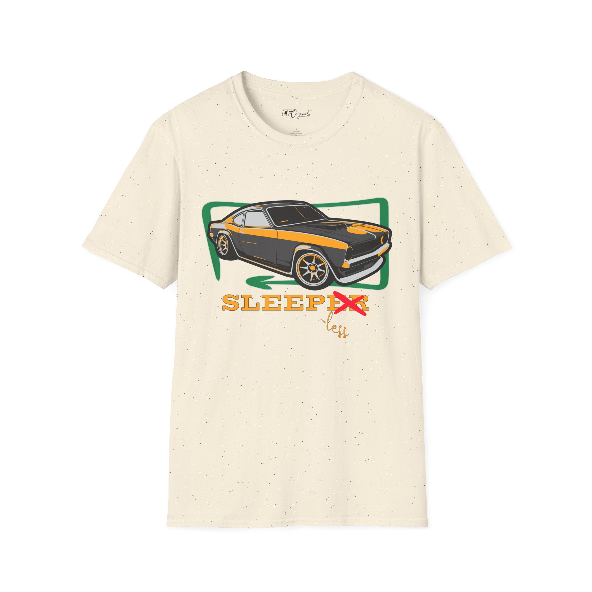 Classic Muscle Car T-Shirt — Retro 'Sleepless' Graphic Tee