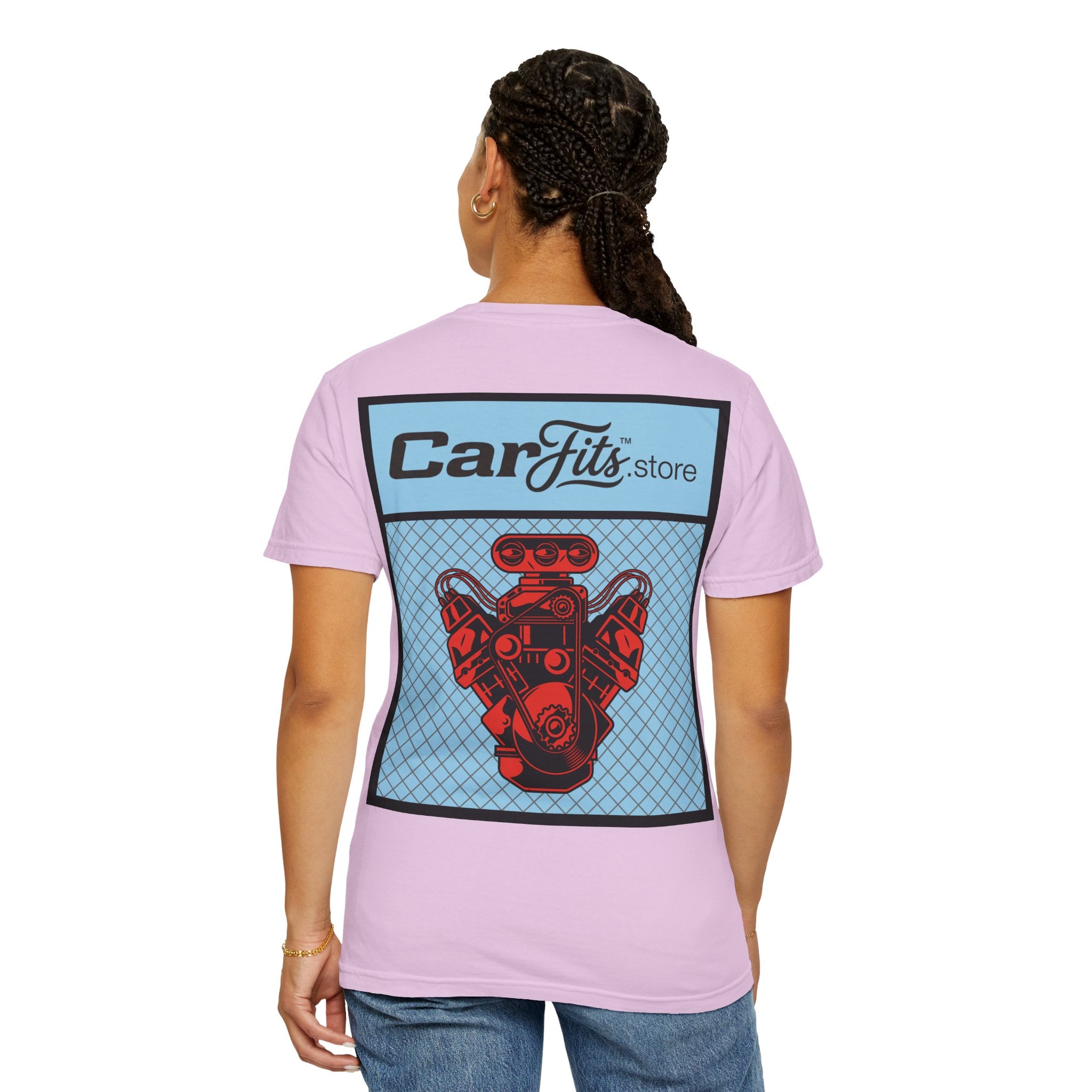 CarFits.store Big Prints T-Shirt — Retro Engine & Scenic Drive