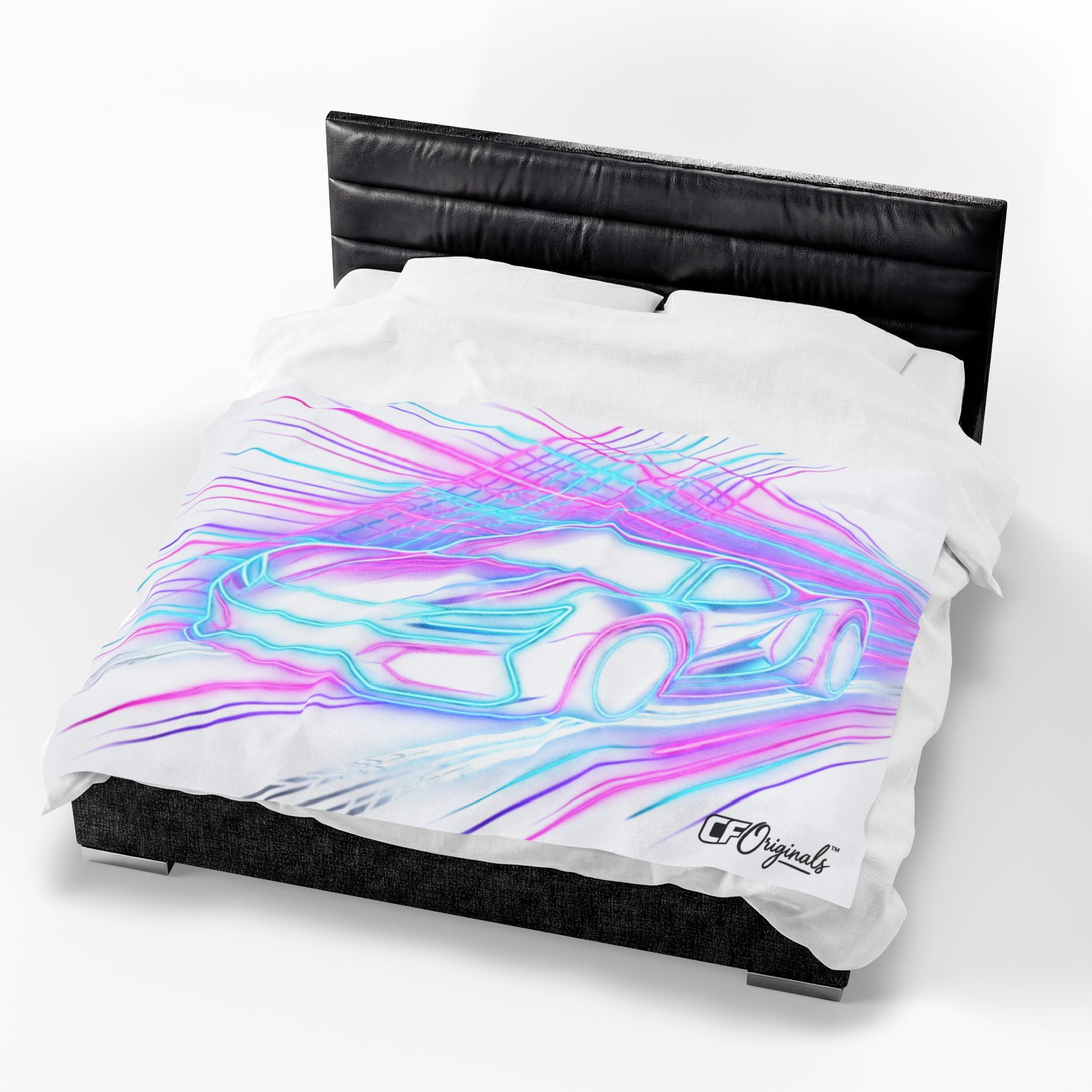 Neon Car Outline - Velveteen Plush Throw Blanket