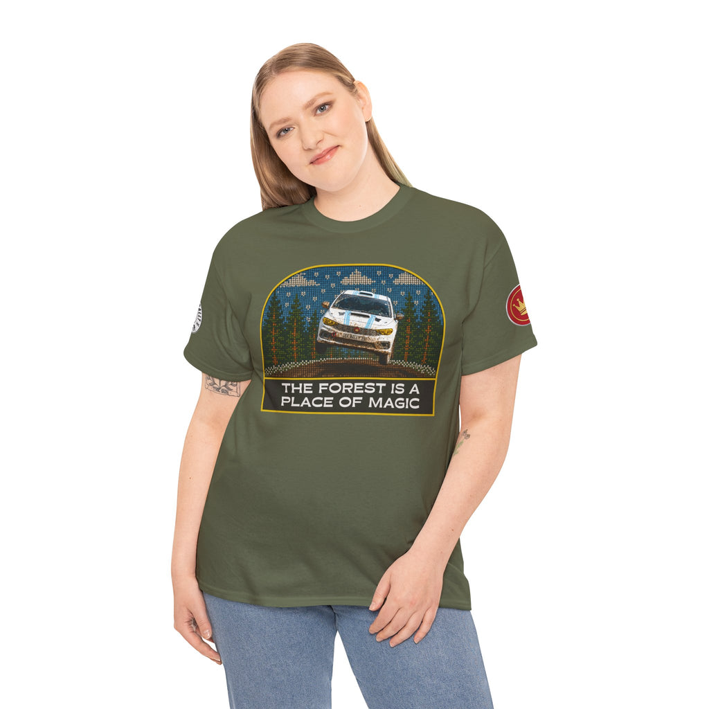Forest Rally T‑Shirt – 'The Forest Is a Place of Magic' Cross-stitched Style Graphic
