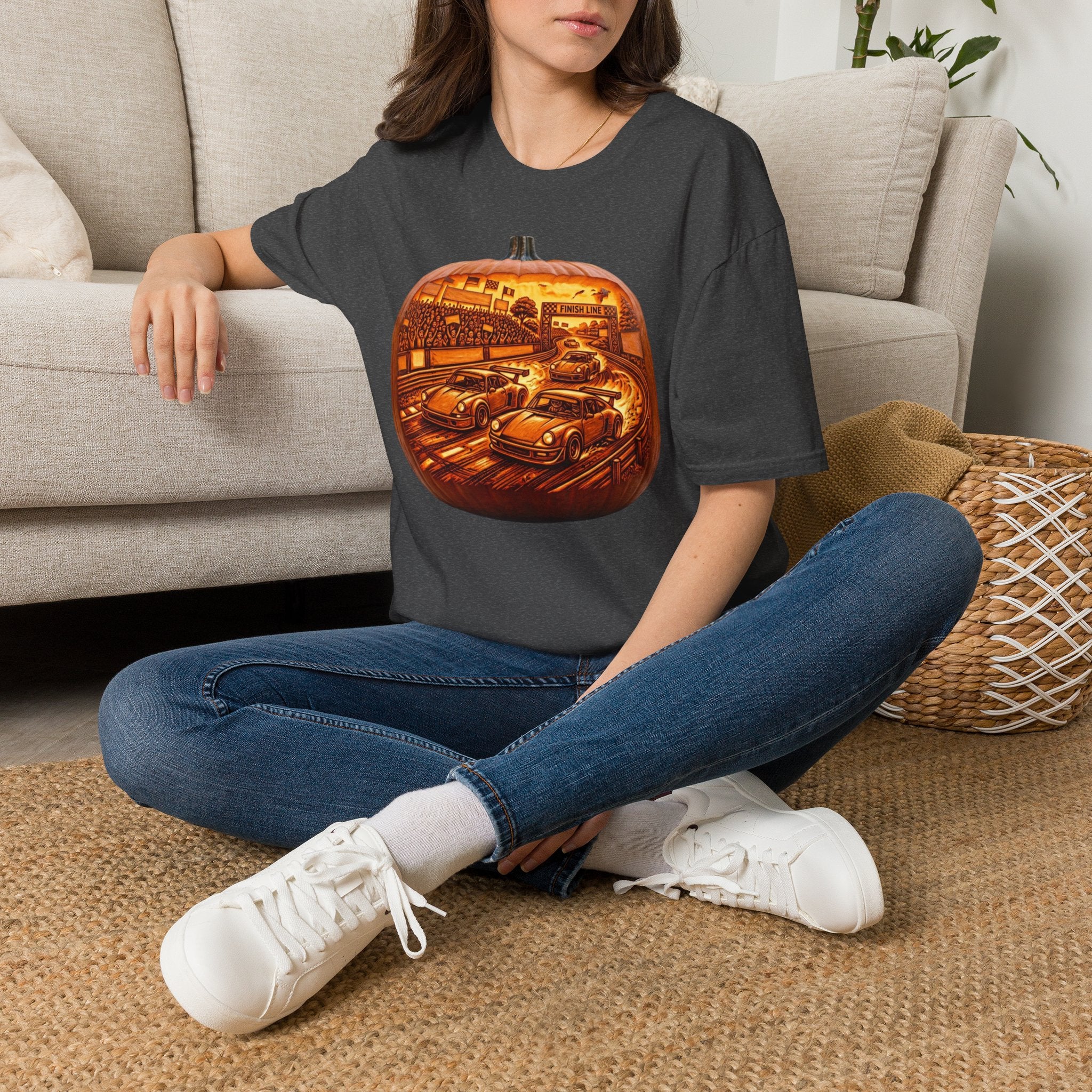 Vintage Racing Pumpkin T-Shirt — Retro Car Grand Prix Halloween Tee