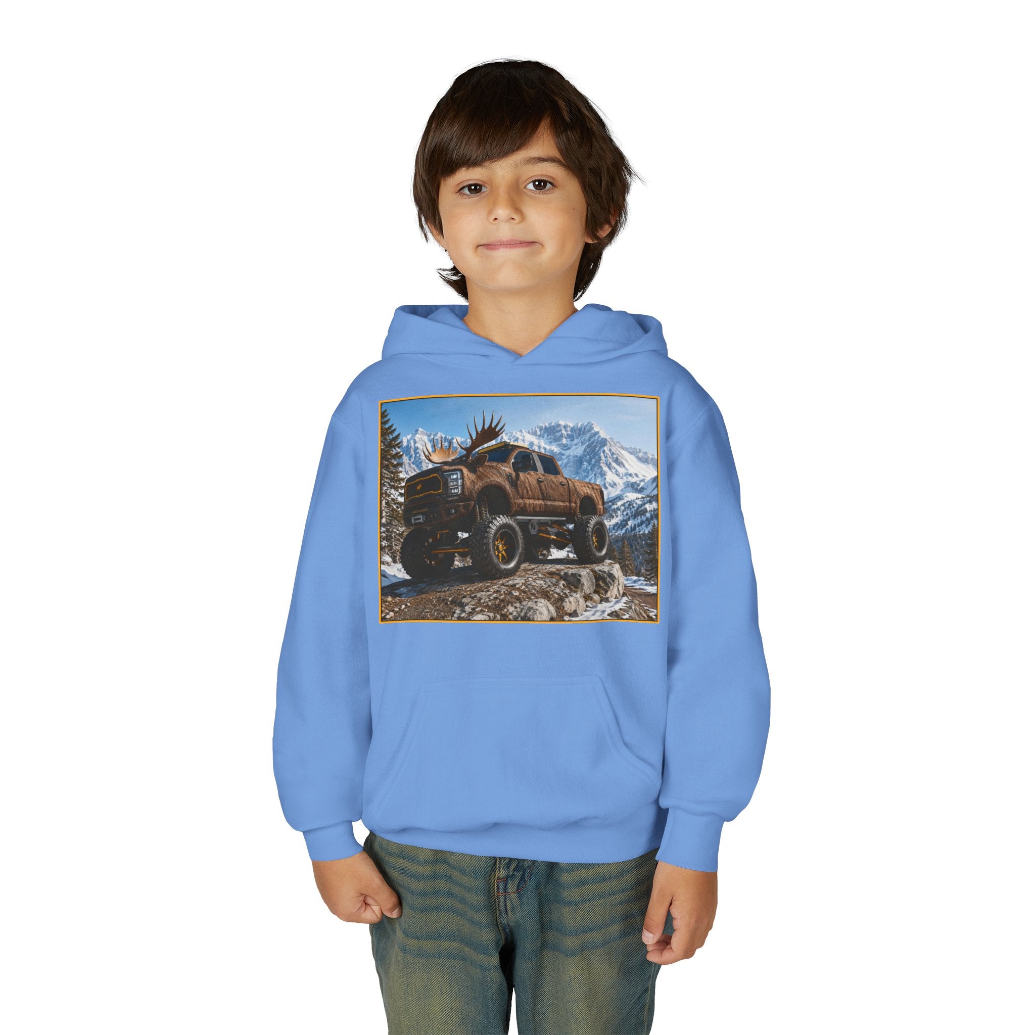 Youth Hoodie - Moose Truck Mountain Adventure Graphic