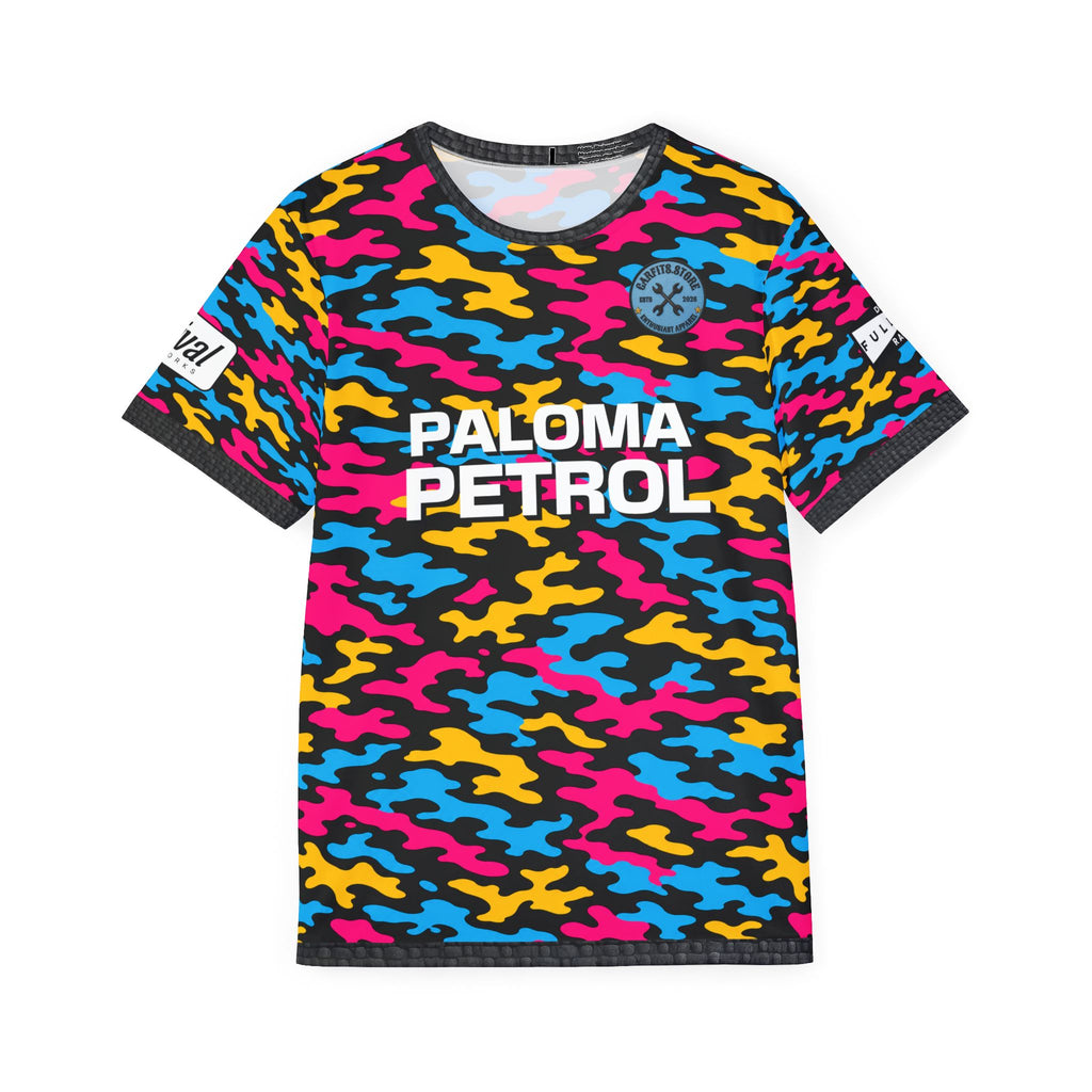 Paloma Petrol Neon Camo Racing Jersey — Men's Motorsport Sports Tee