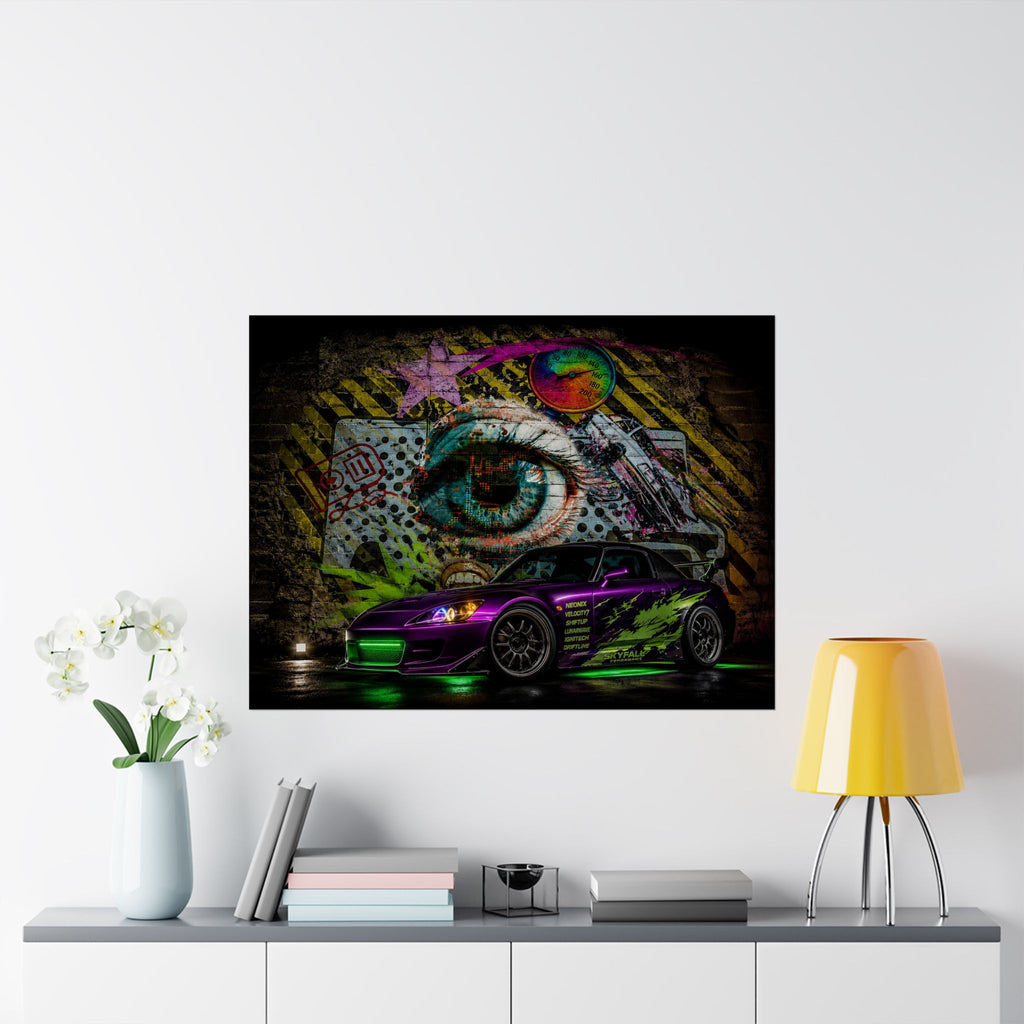 Graffiti Sports Car Matte Poster — Neon Drift Street Art Wall Print