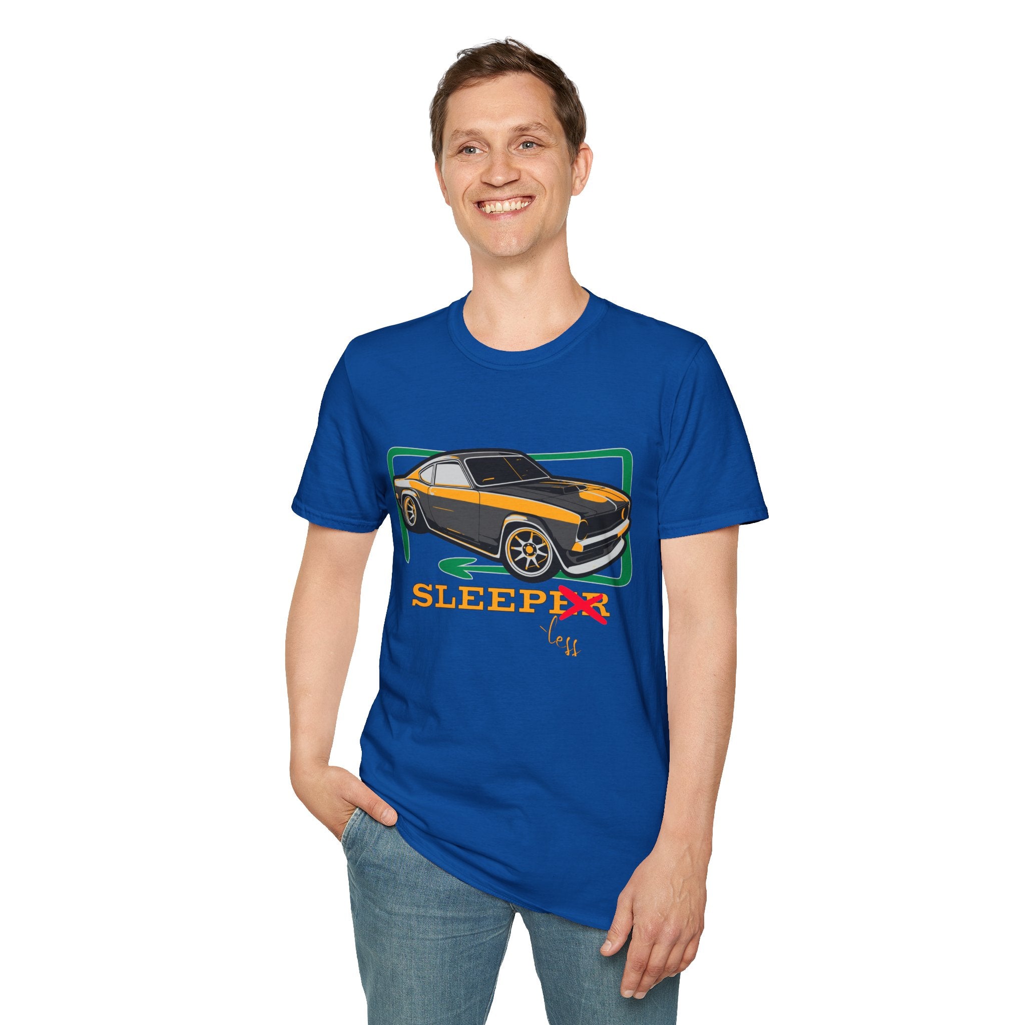 Classic Muscle Car T-Shirt — Retro 'Sleepless' Graphic Tee