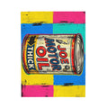 Pop Art Motor Oil Can Velveteen Plush Blanket — Retro Garage Throw