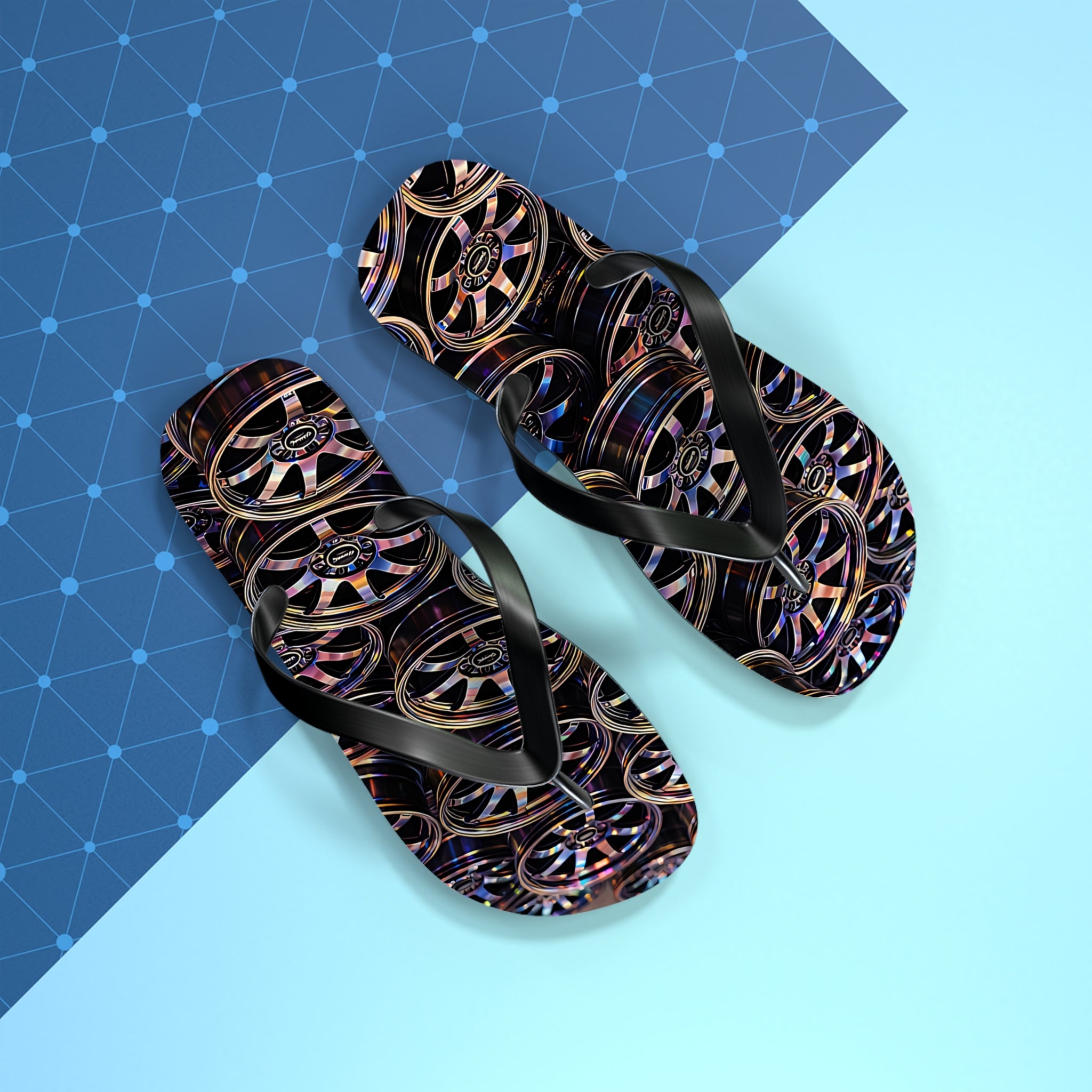 Rim Stack Flip Flops — Automotive Alloy Wheel Pattern Beach Sandals
