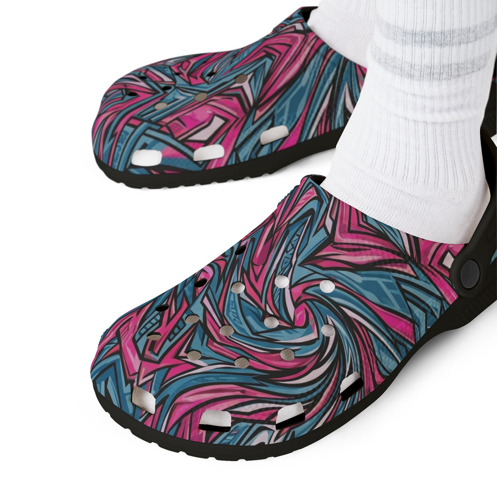 Pink & Teal Abstract Mosaic EVA Clogs — Patterned Slip-On Foam Shoes