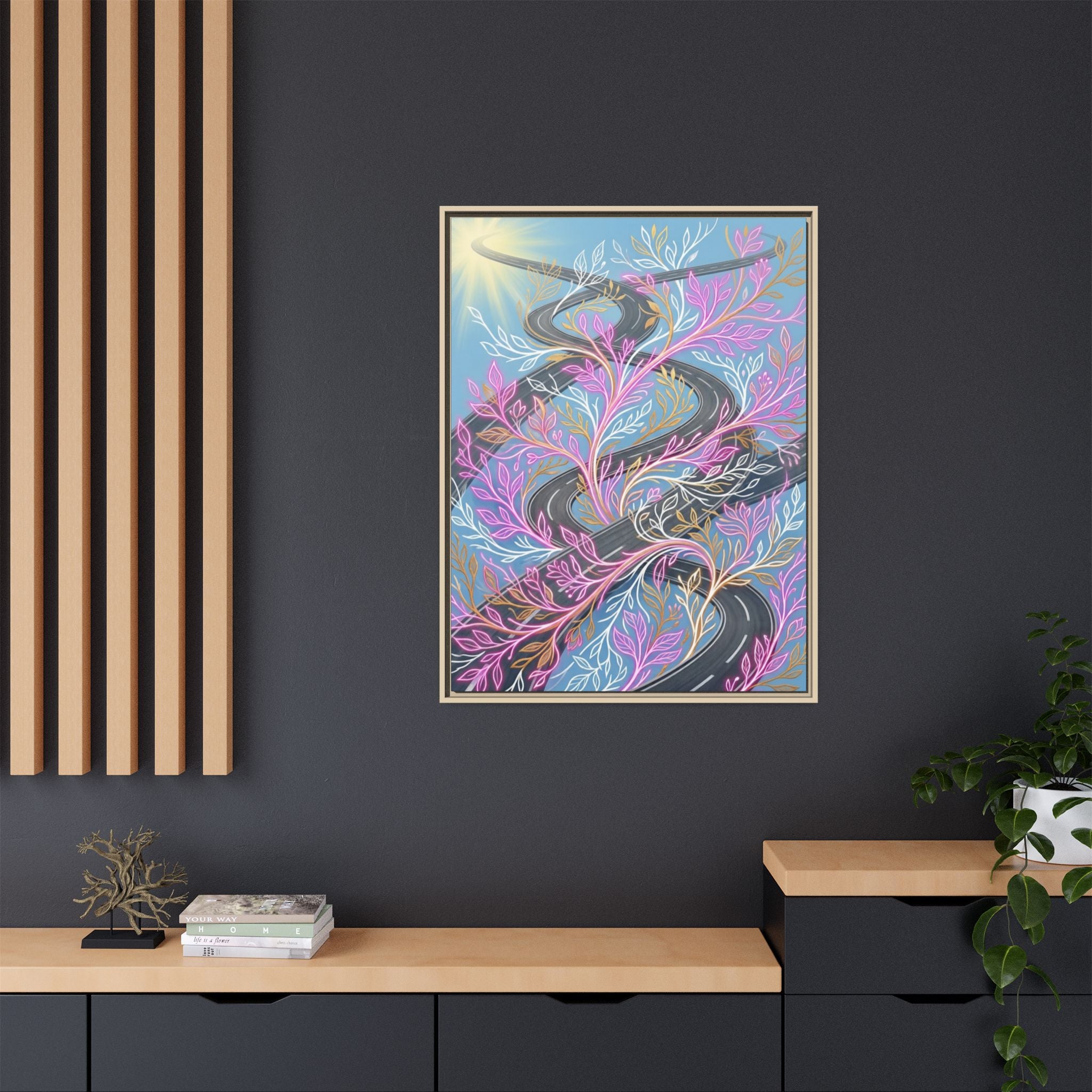 Framed Matte Canvas Floral Vines Wall Art — Pastel Botanical Abstract