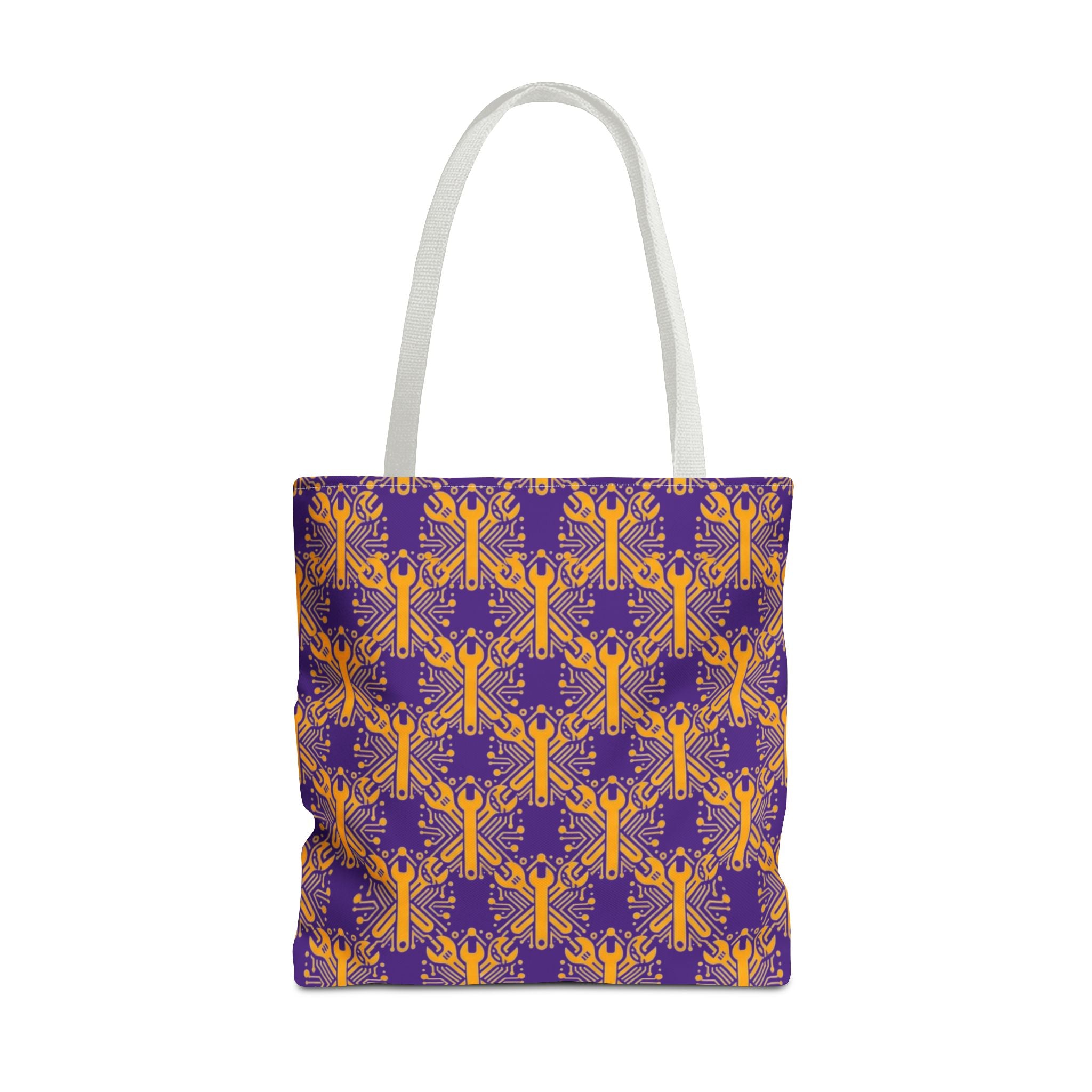 Purple & Gold Wrench Pattern Tote Bag – Automotive All-Over Print Tote