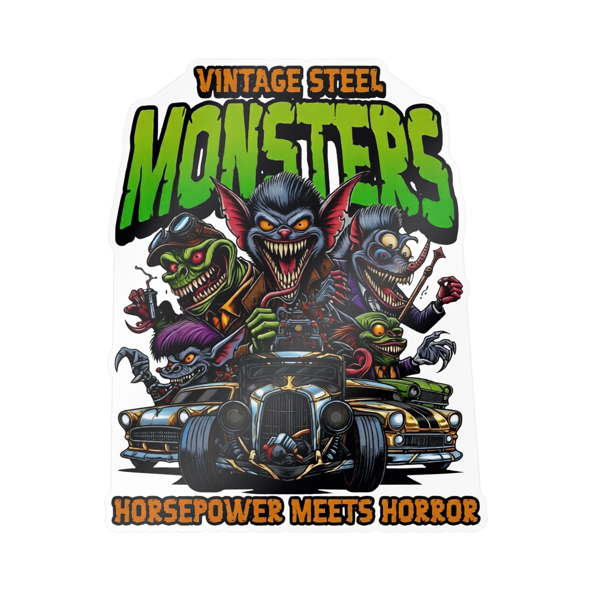Vintage Steel Monsters Kiss-Cut Vinyl Decal — Horsepower Meets Horror Car Sticker