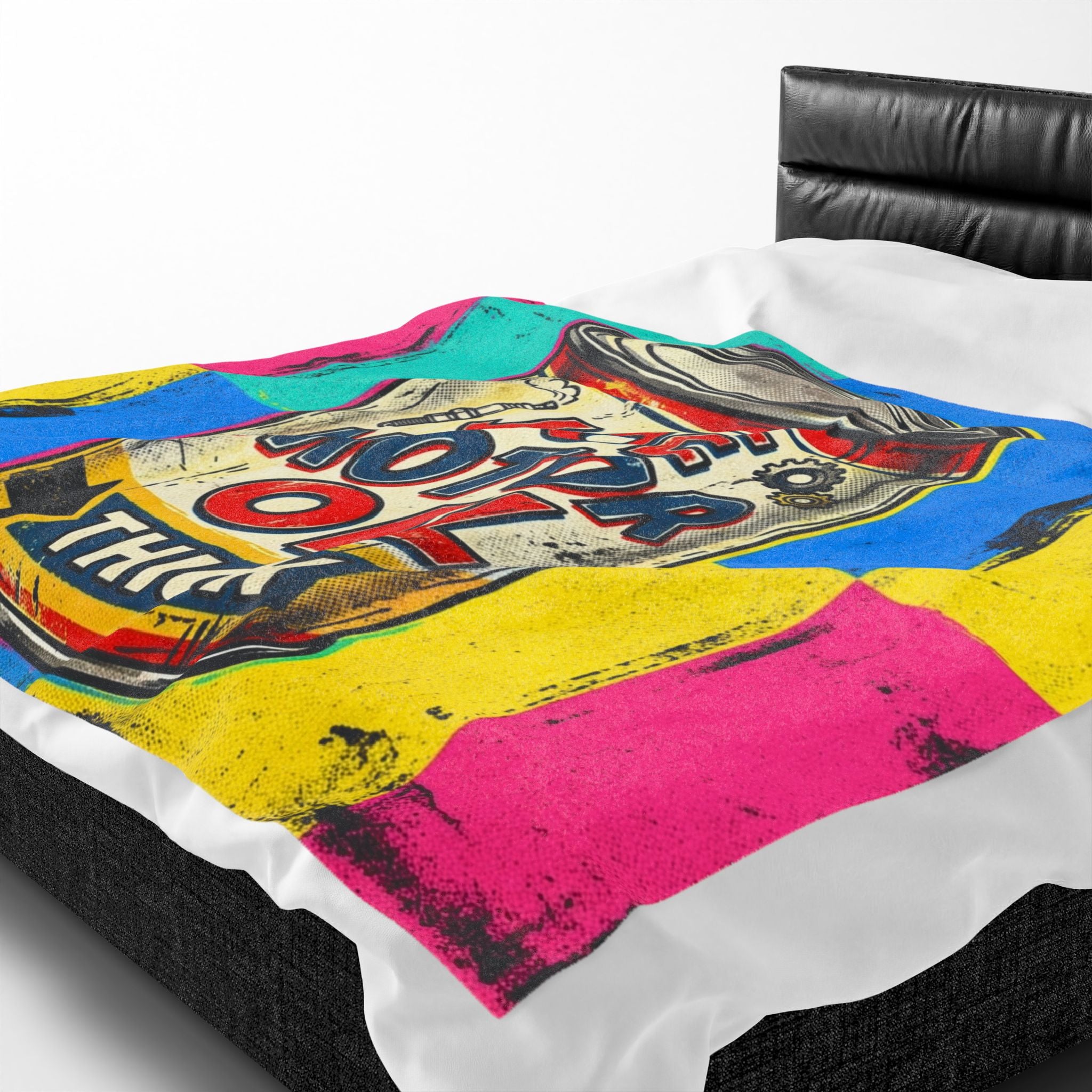 Pop Art Motor Oil Can Velveteen Plush Blanket — Retro Garage Throw