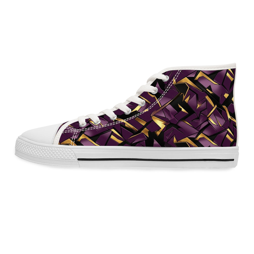 Women's High Top Sneakers — Geometric Purple & Gold Pattern