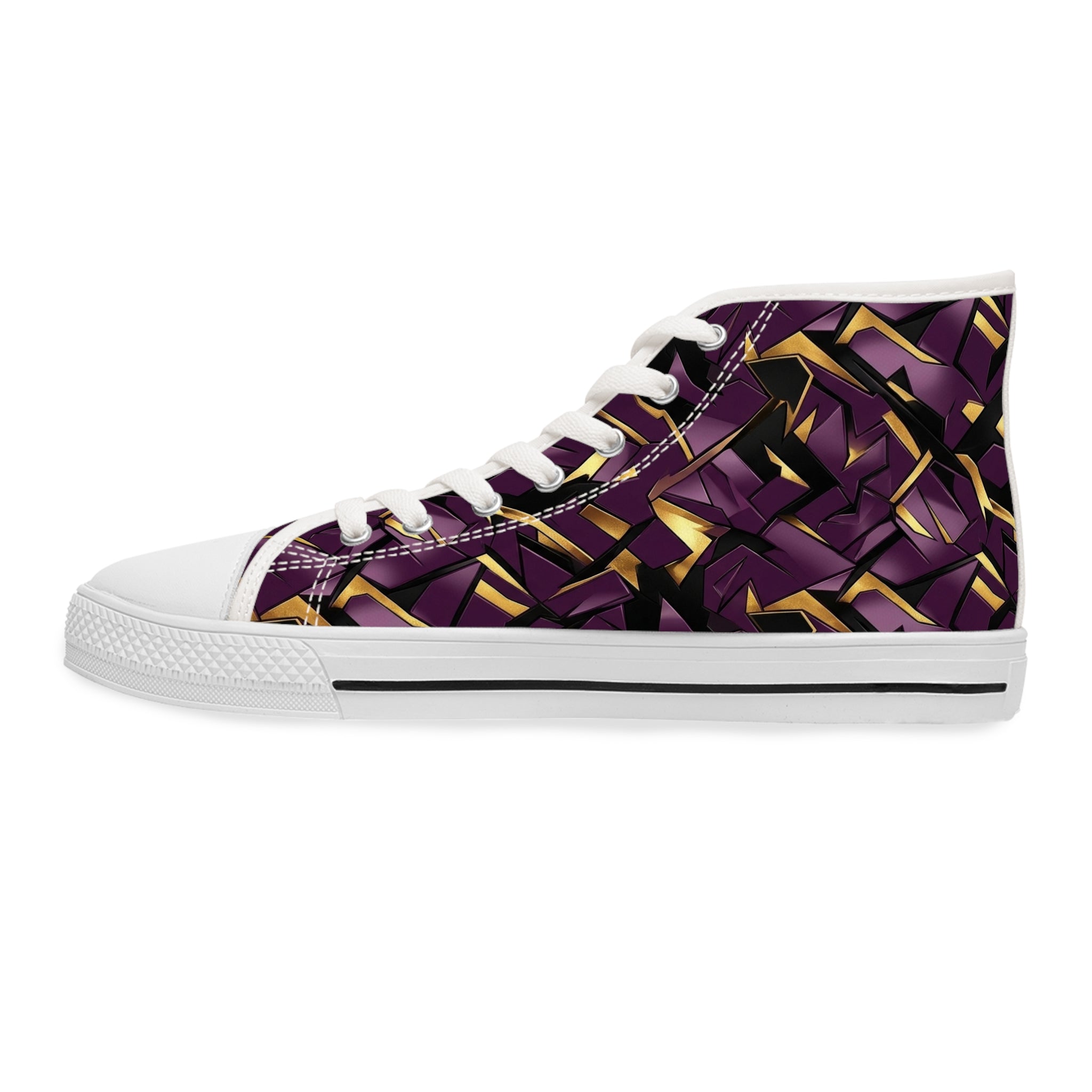 Women's High Top Sneakers — Geometric Purple & Gold Pattern