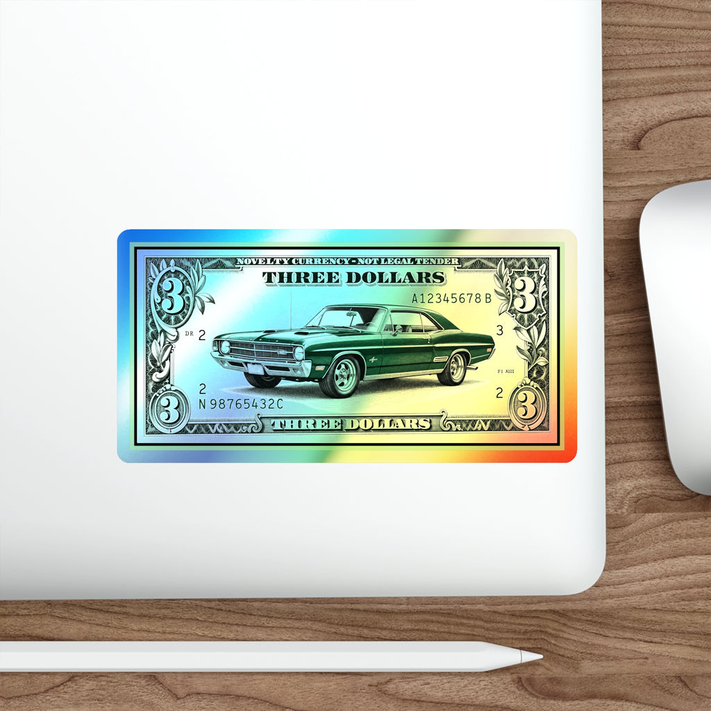 Holographic Classic Car Dollar Sticker — Die-Cut Three Dollar Bill