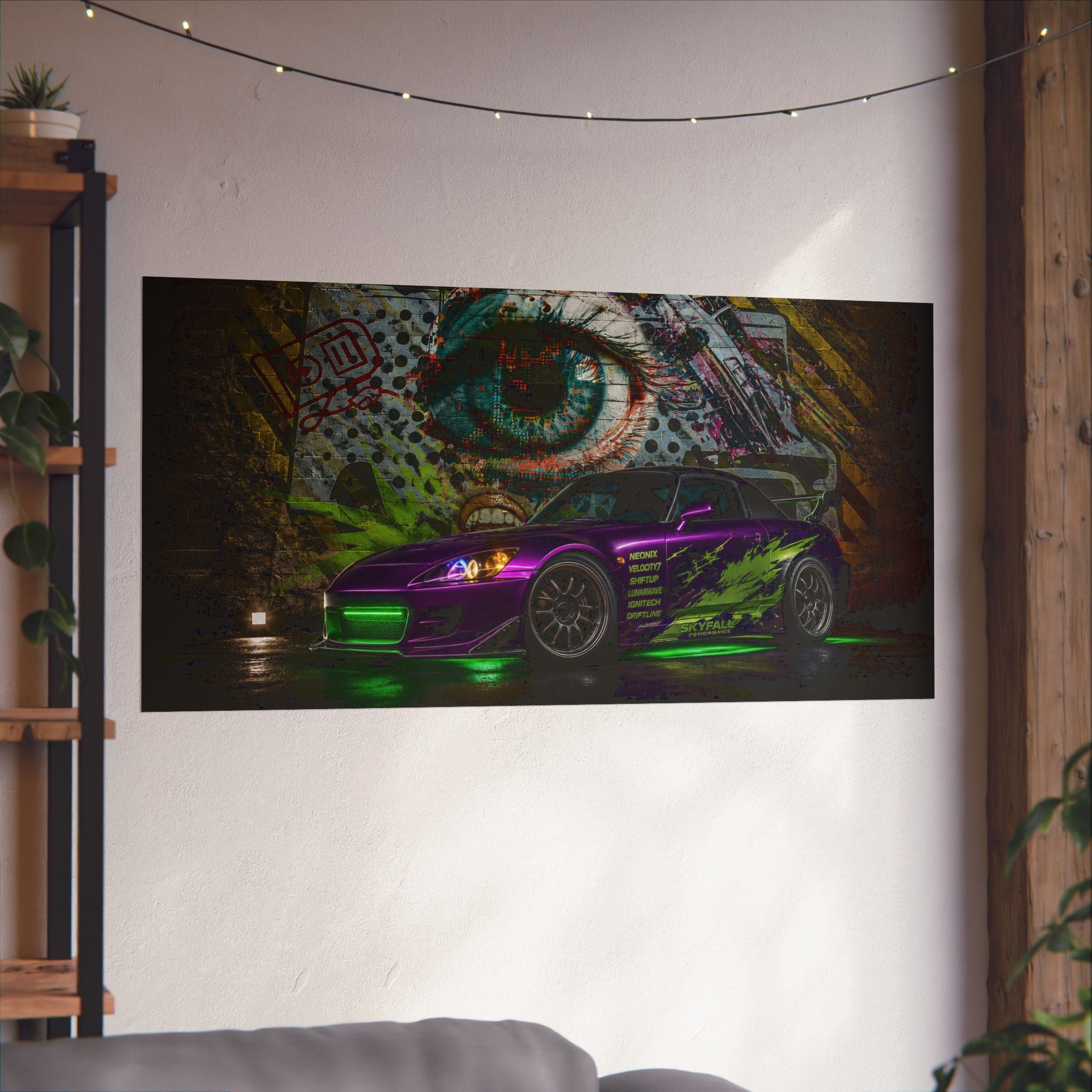 Graffiti Sports Car Matte Poster — Neon Drift Street Art Wall Print