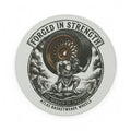 Forged in Strength Round PU Mouse Mat – Atlas Basketweave Wheels Design