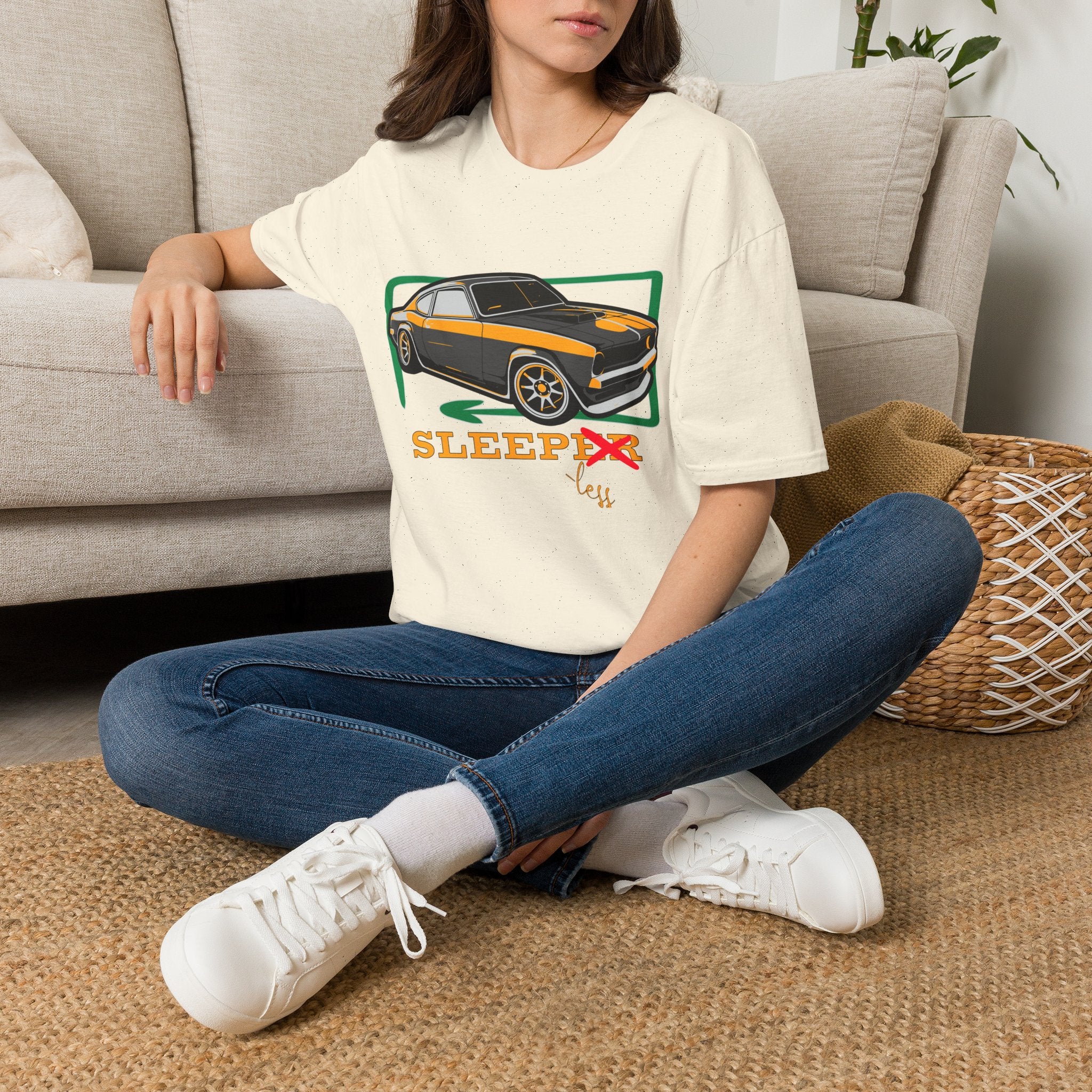 Classic Muscle Car T-Shirt — Retro 'Sleepless' Graphic Tee