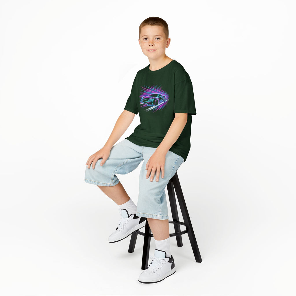 Kids Neon Speed Car Tee — Racing Graphic