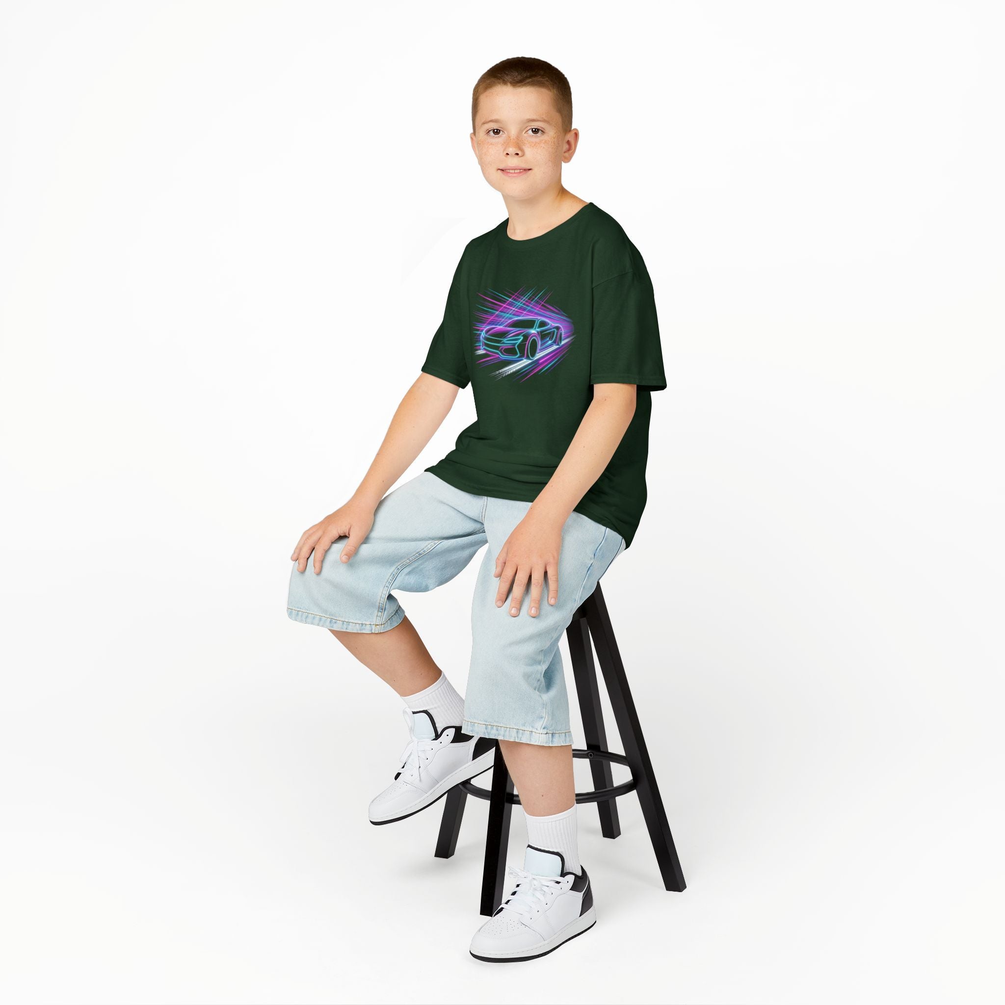 Kids Neon Speed Car Tee — Racing Graphic