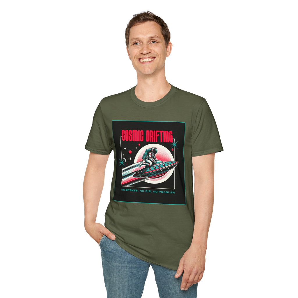 Cosmic Drifting T-Shirt — Retro Astronaut & UFO Vintage Space Tee