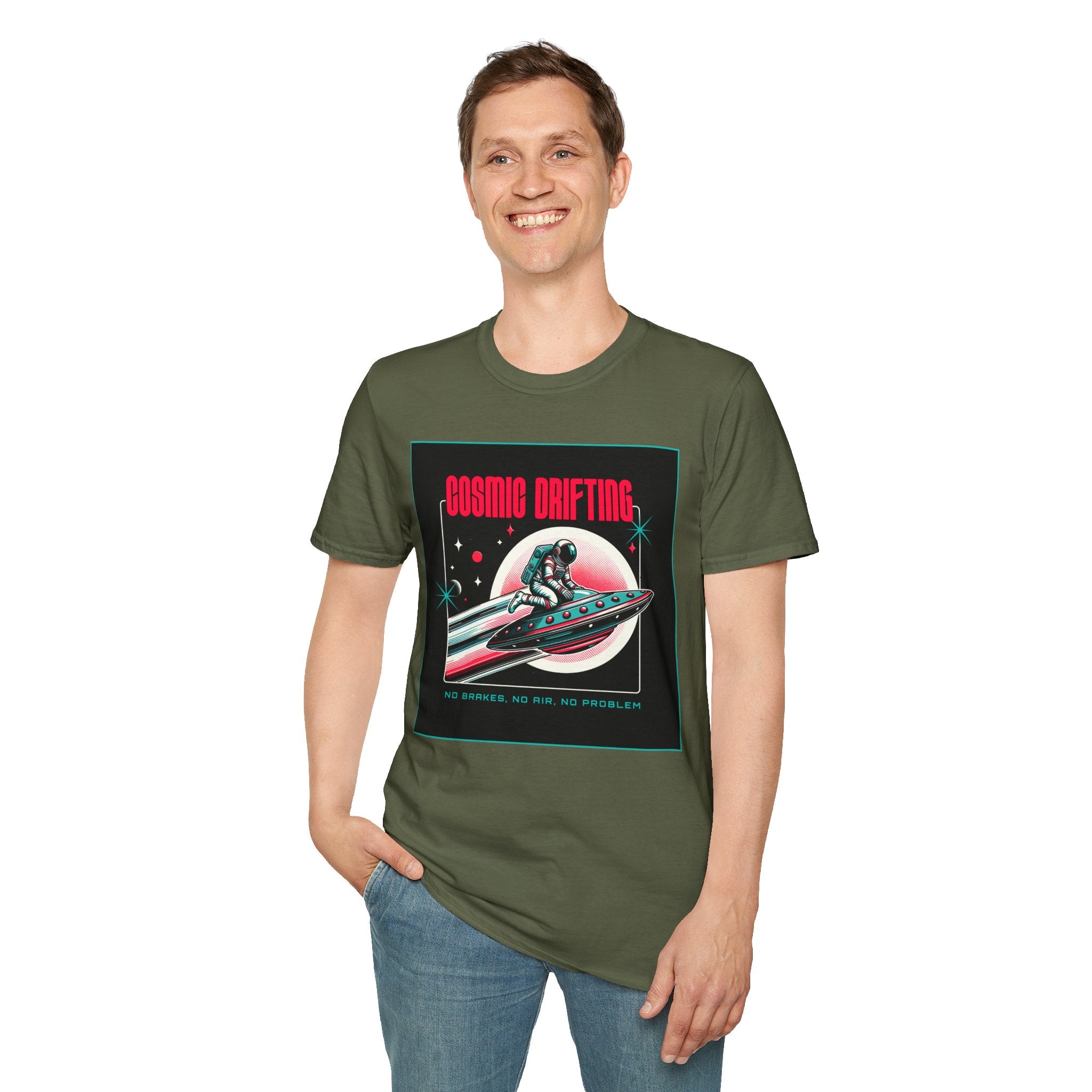 Cosmic Drifting T-Shirt — Retro Astronaut & UFO Vintage Space Tee