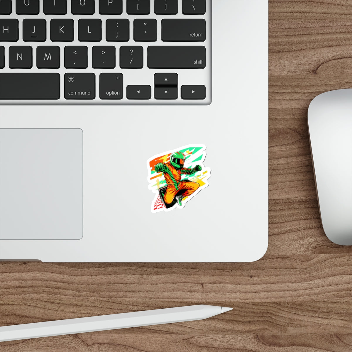 Racing Driver Die-Cut Sticker — Neon Moto Helmet Sticker for Laptops & Gear
