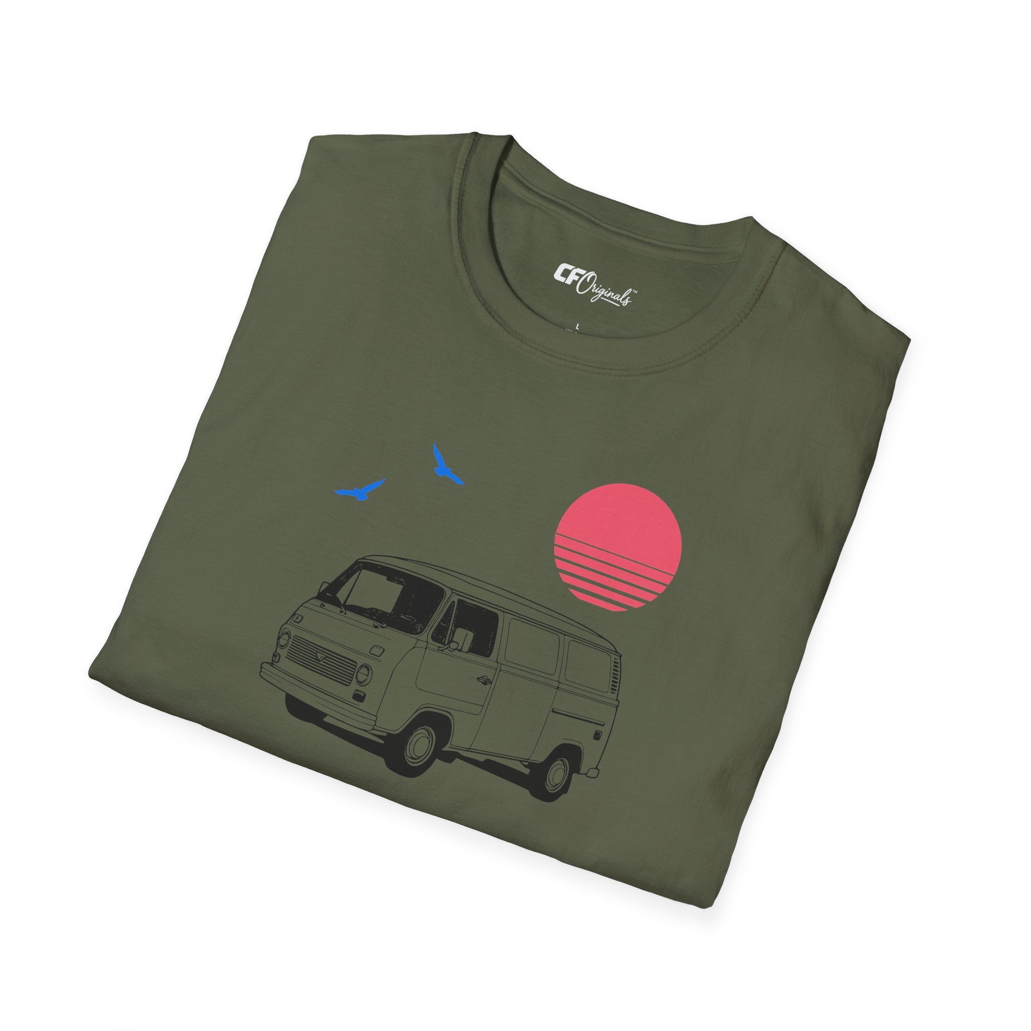 Adventure Van T‑Shirt — Retro Camper Sunset Graphic Tee