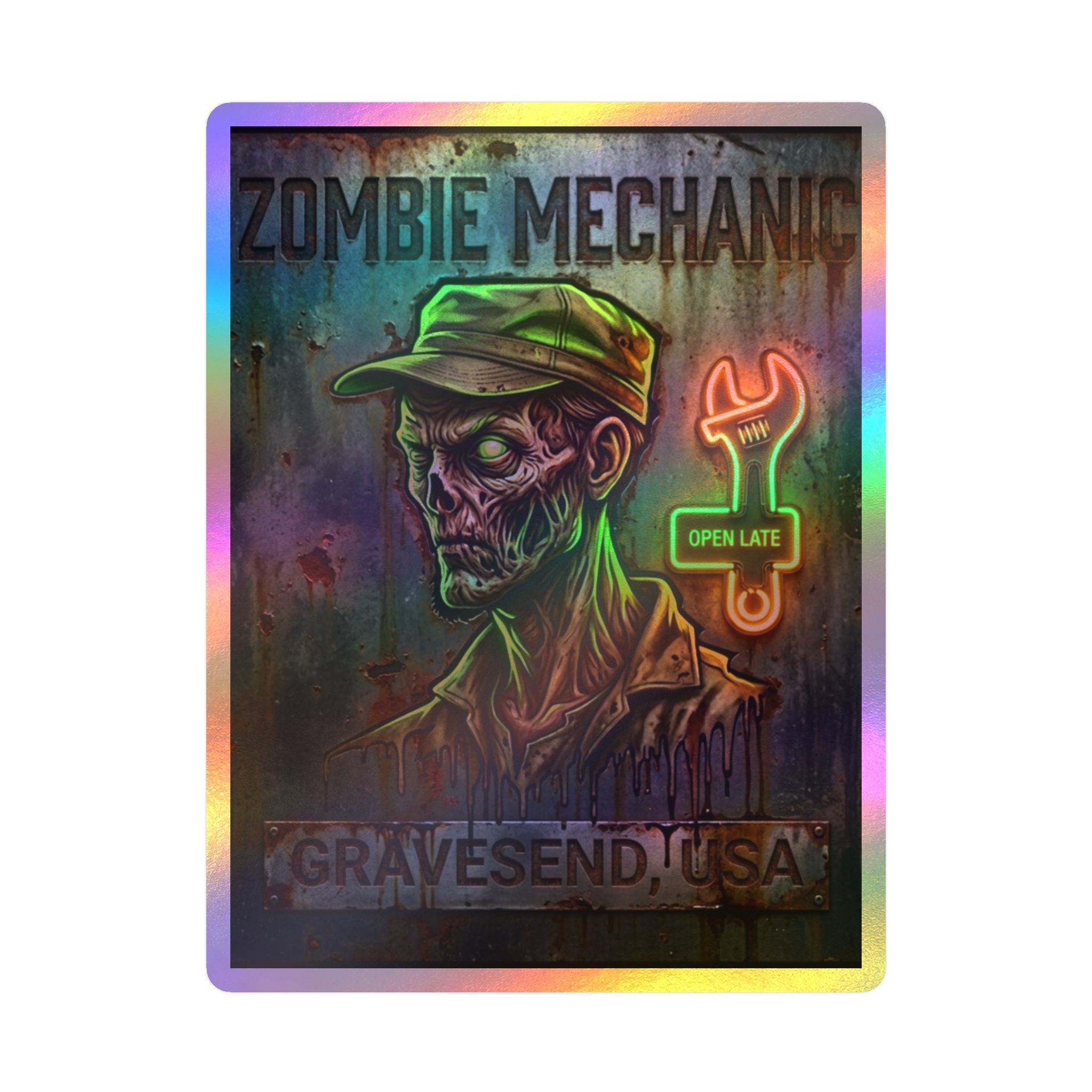 Zombie Mechanic Vinyl Decal — Horror Garage Sticker (Kiss-Cut)