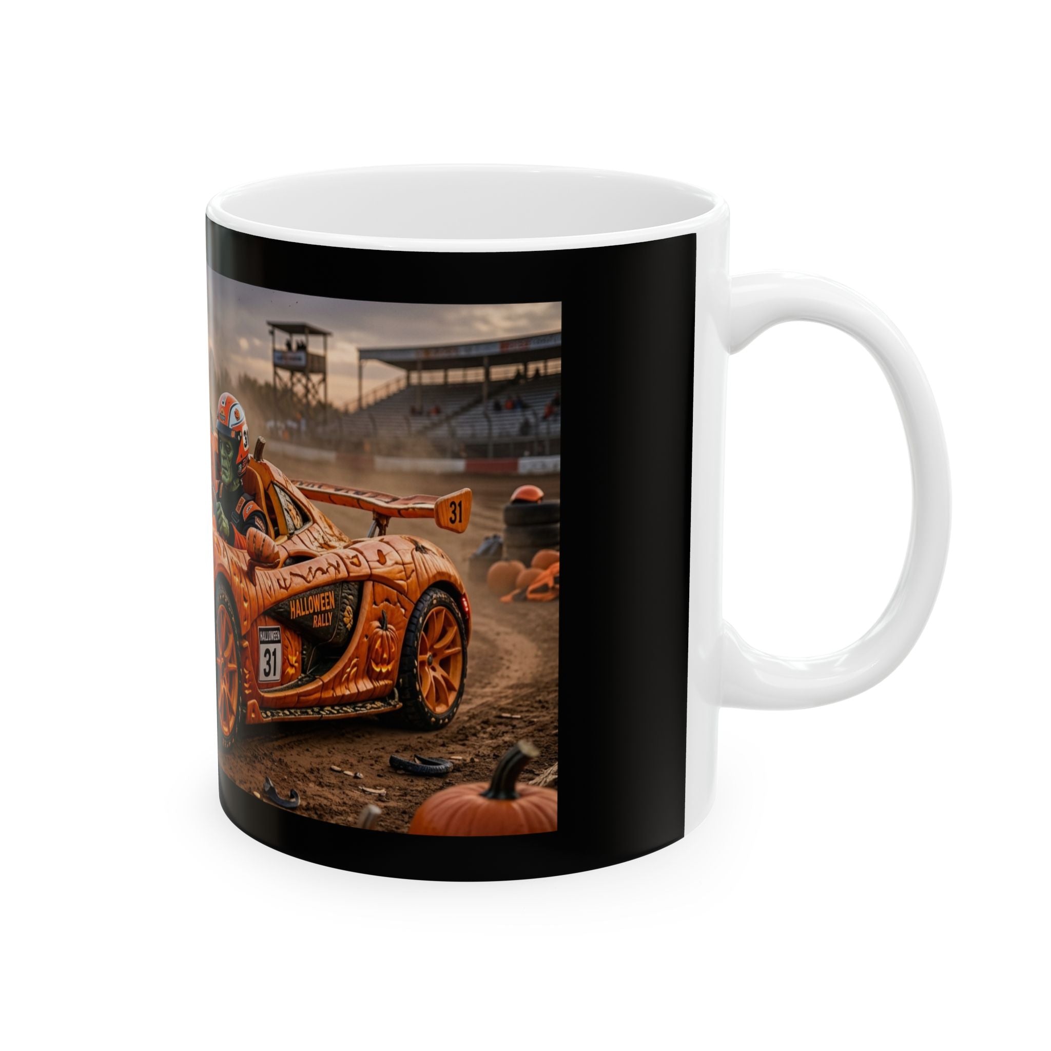 Racing Car Mug — Orange Pumpkin Sports Car (11oz & 15oz)