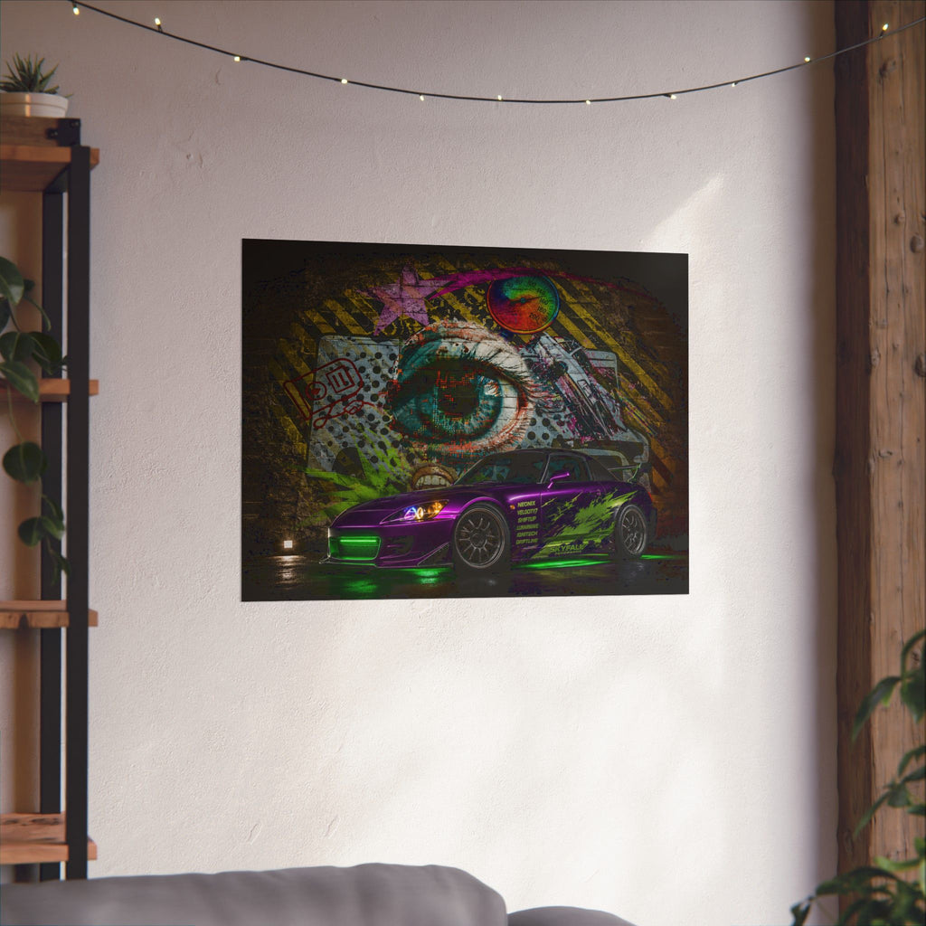 Graffiti Sports Car Matte Poster — Neon Drift Street Art Wall Print