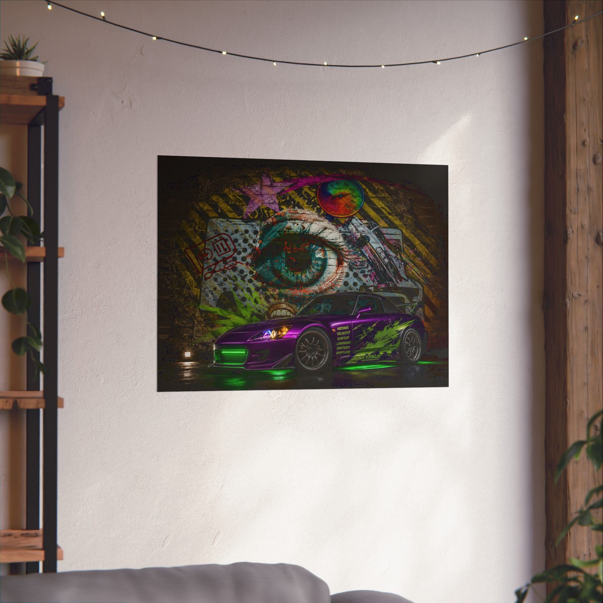 Graffiti Sports Car Matte Poster — Neon Drift Street Art Wall Print