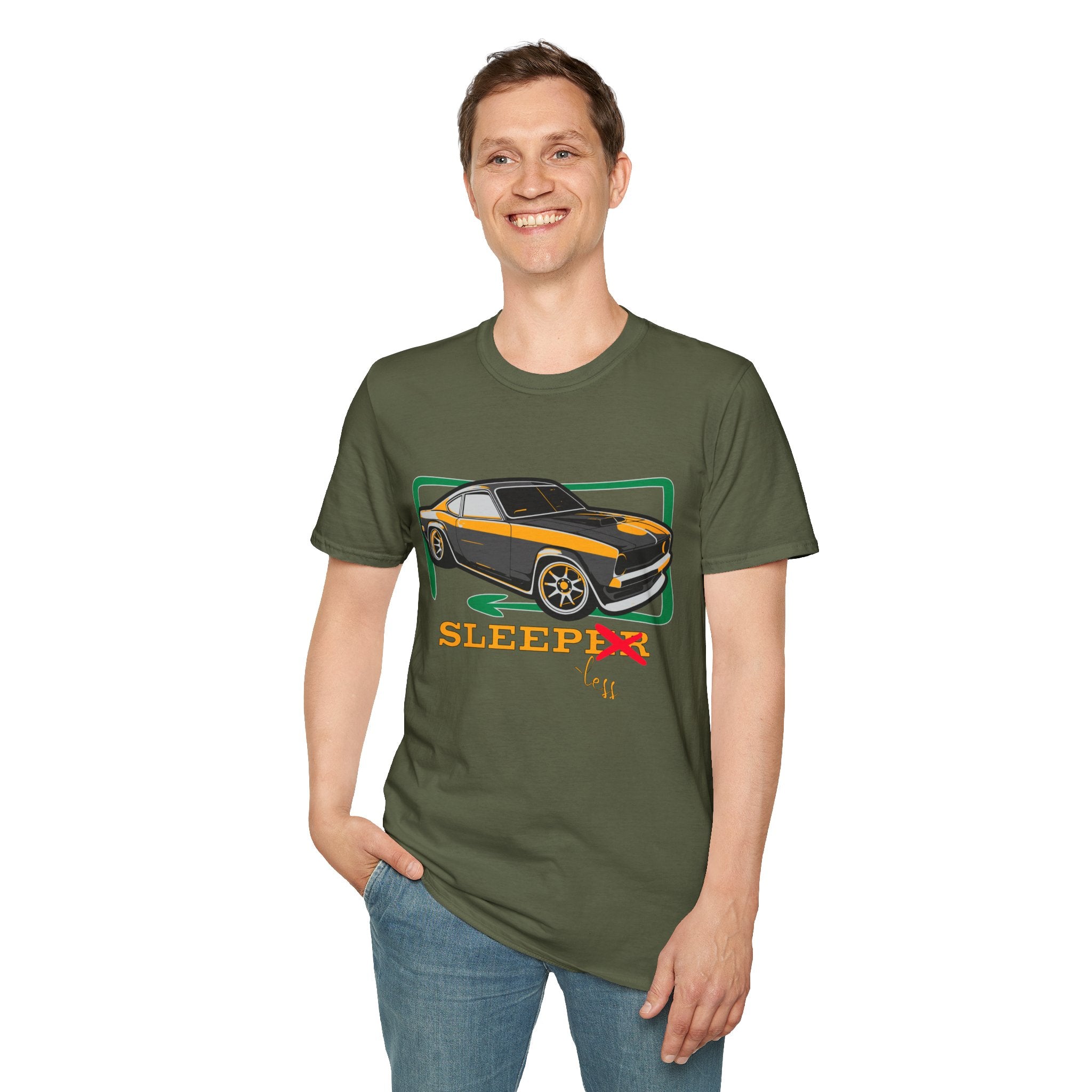 Classic Muscle Car T-Shirt — Retro 'Sleepless' Graphic Tee