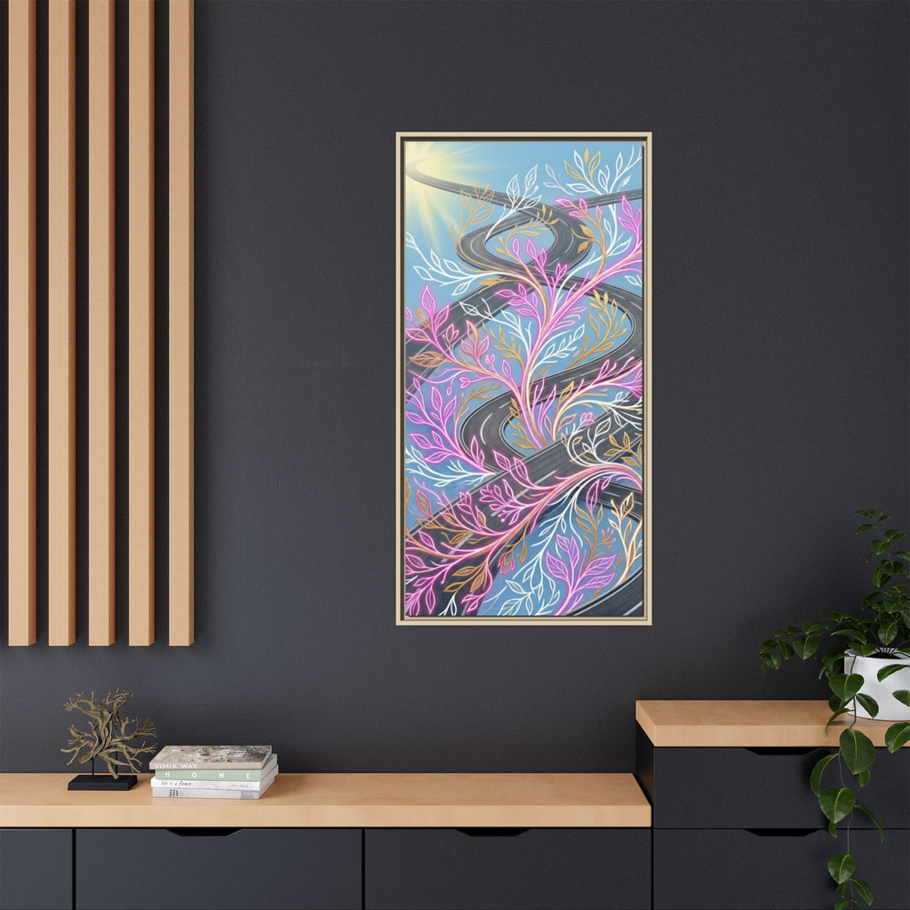 Framed Matte Canvas Floral Vines Wall Art — Pastel Botanical Abstract