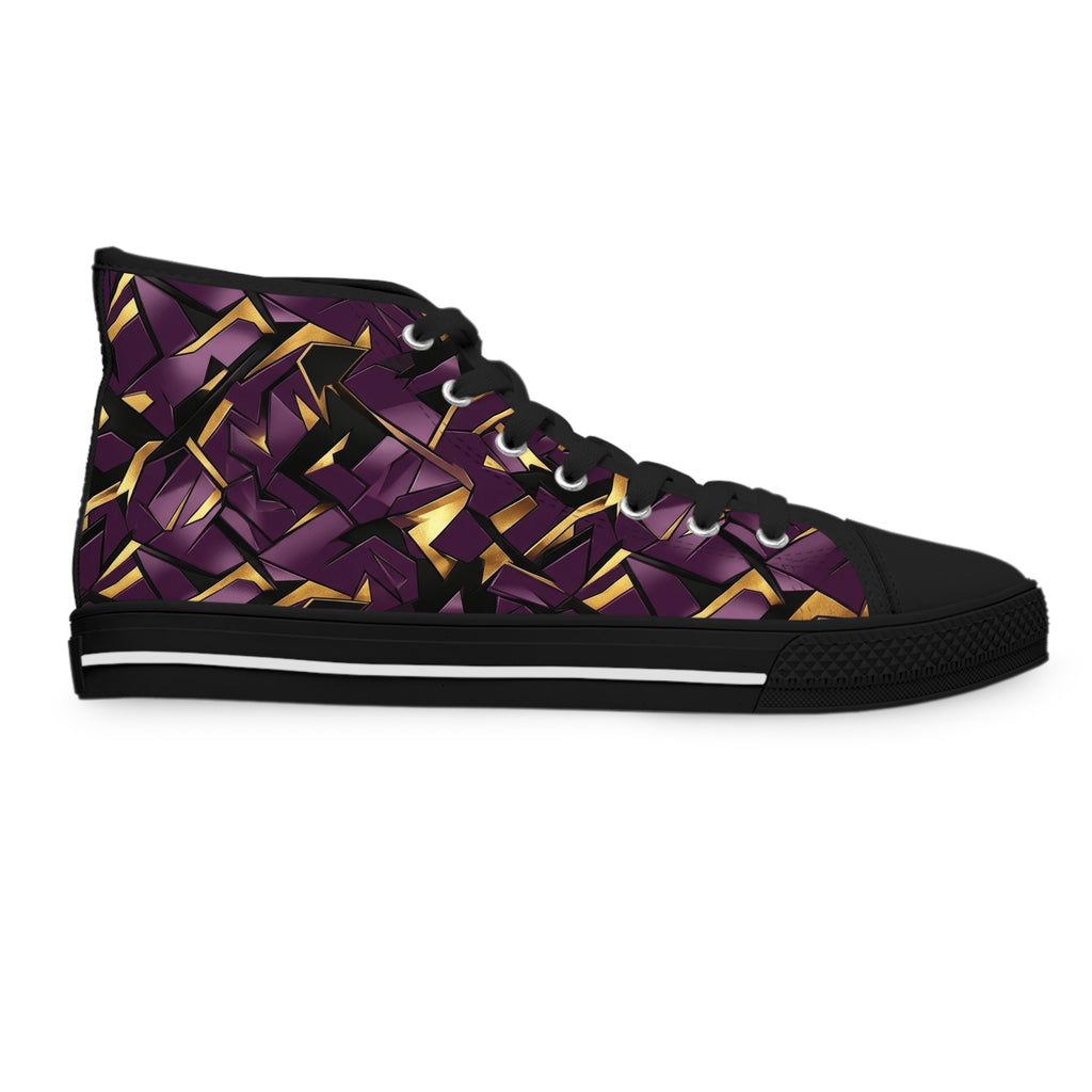 Women's High Top Sneakers — Geometric Purple & Gold Pattern
