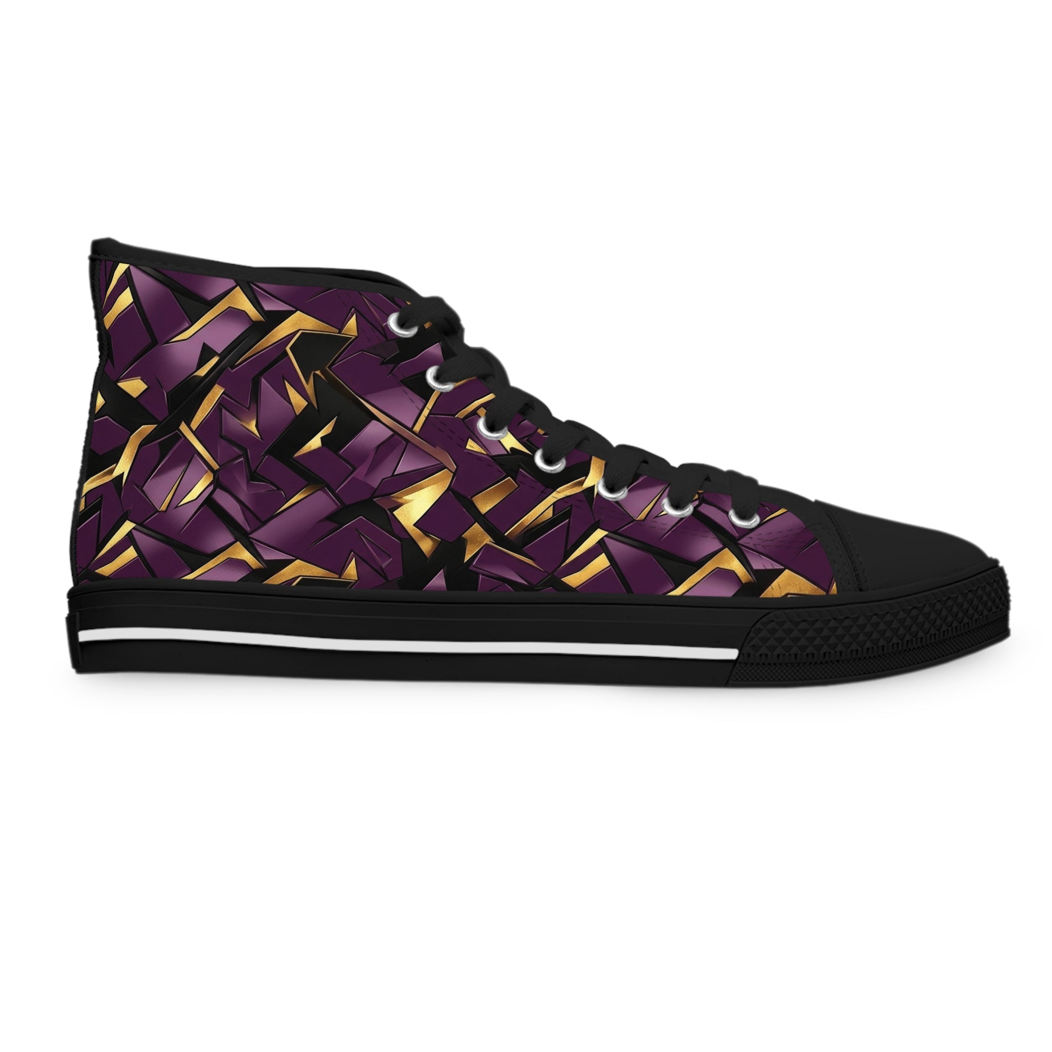 Women's High Top Sneakers — Geometric Purple & Gold Pattern