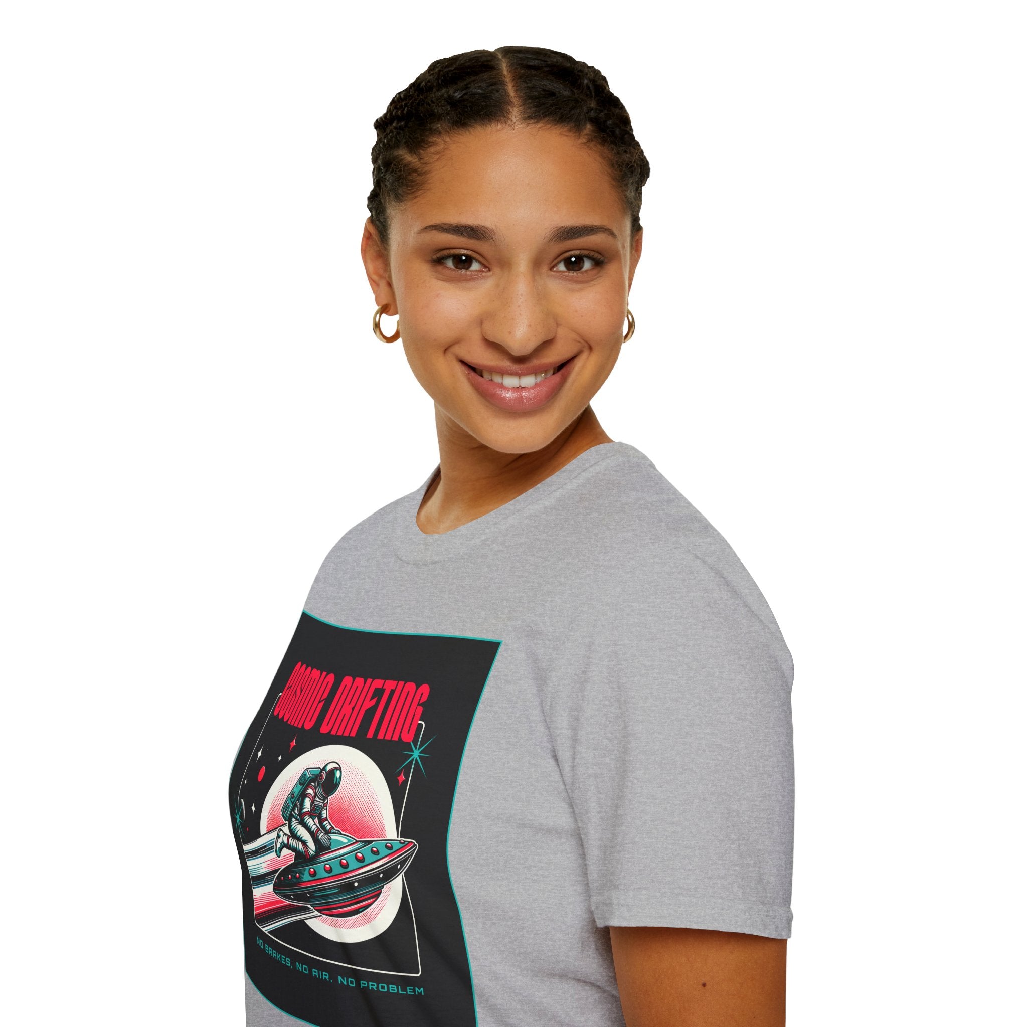 Cosmic Drifting T-Shirt — Retro Astronaut & UFO Vintage Space Tee