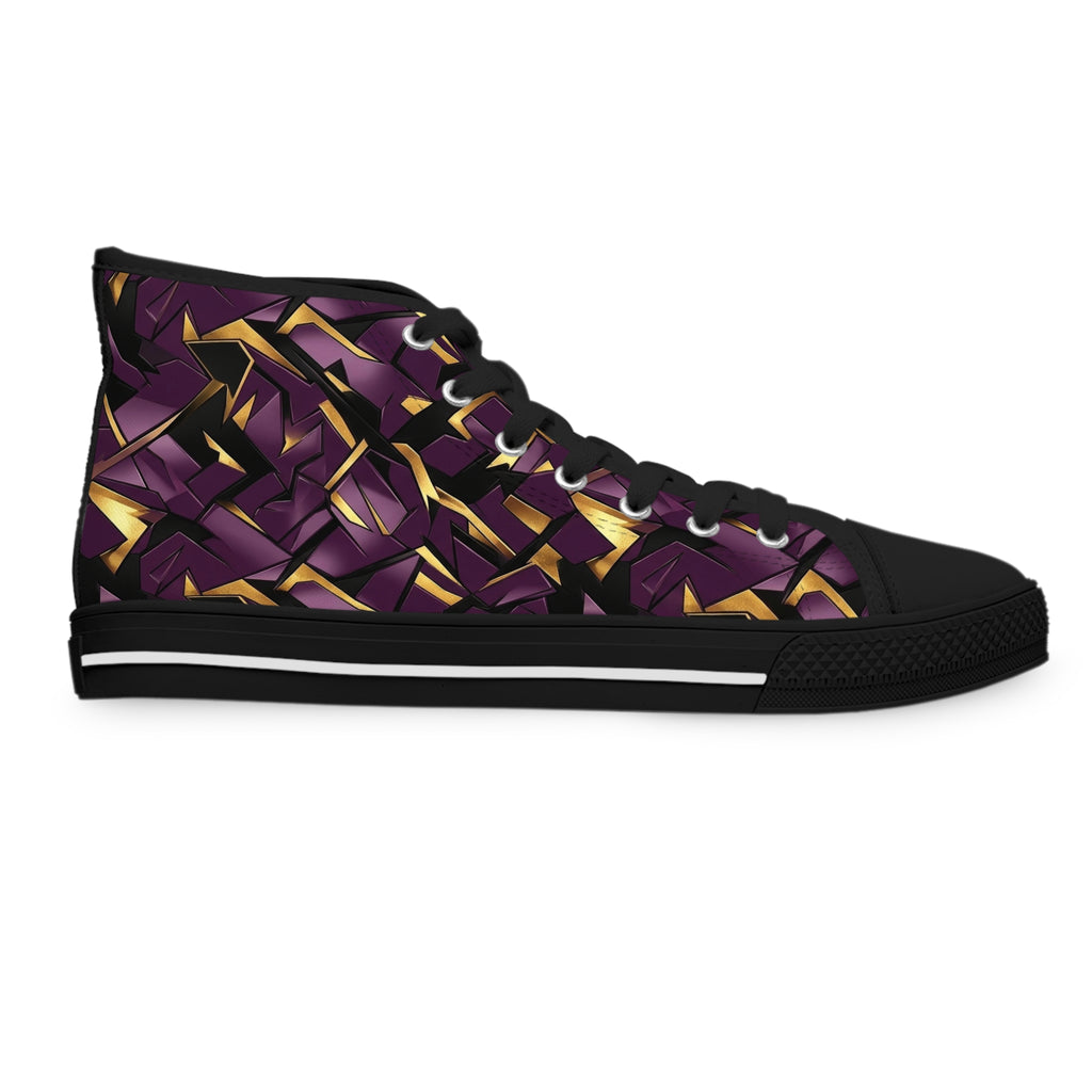 Women's High Top Sneakers — Geometric Purple & Gold Pattern