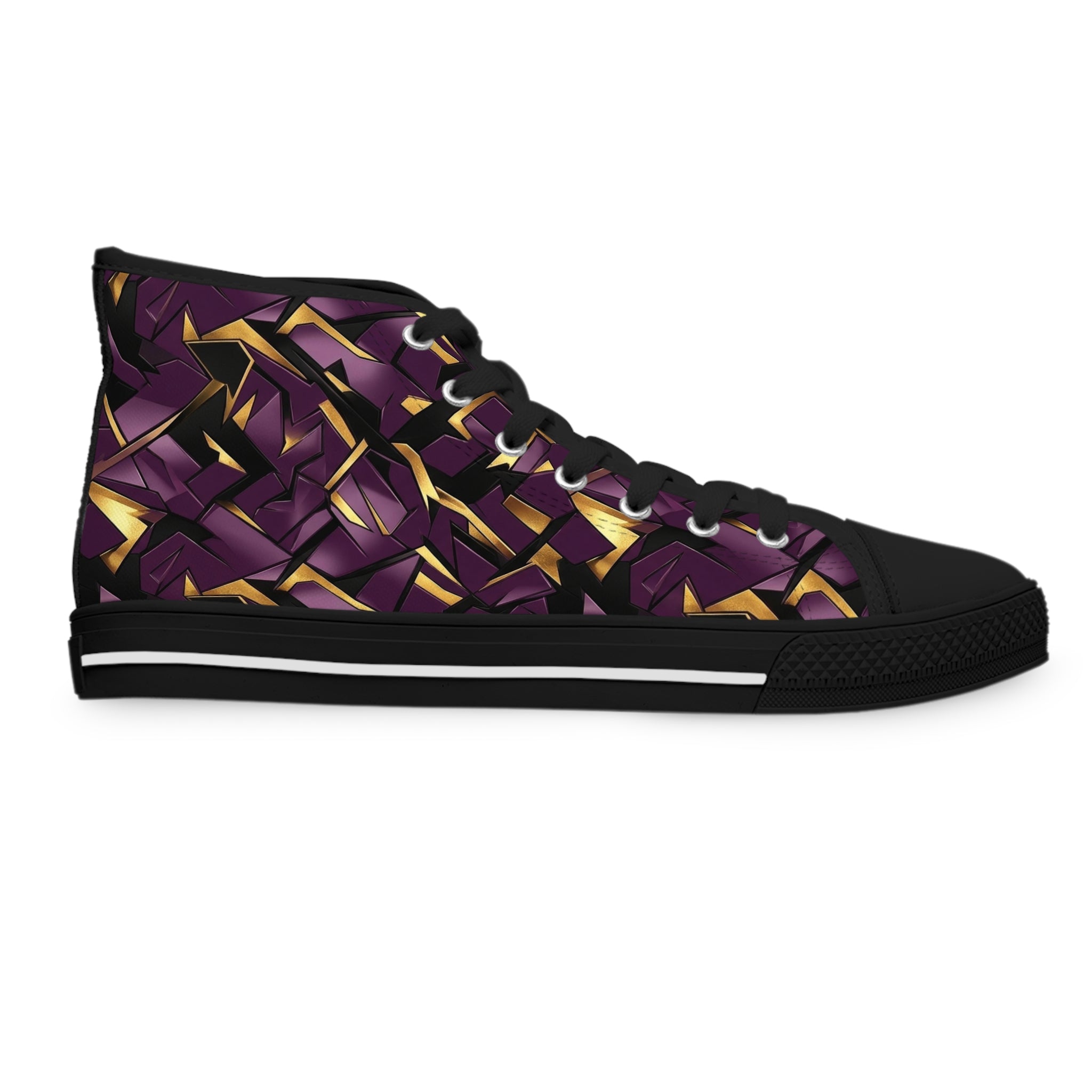 Women's High Top Sneakers — Geometric Purple & Gold Pattern