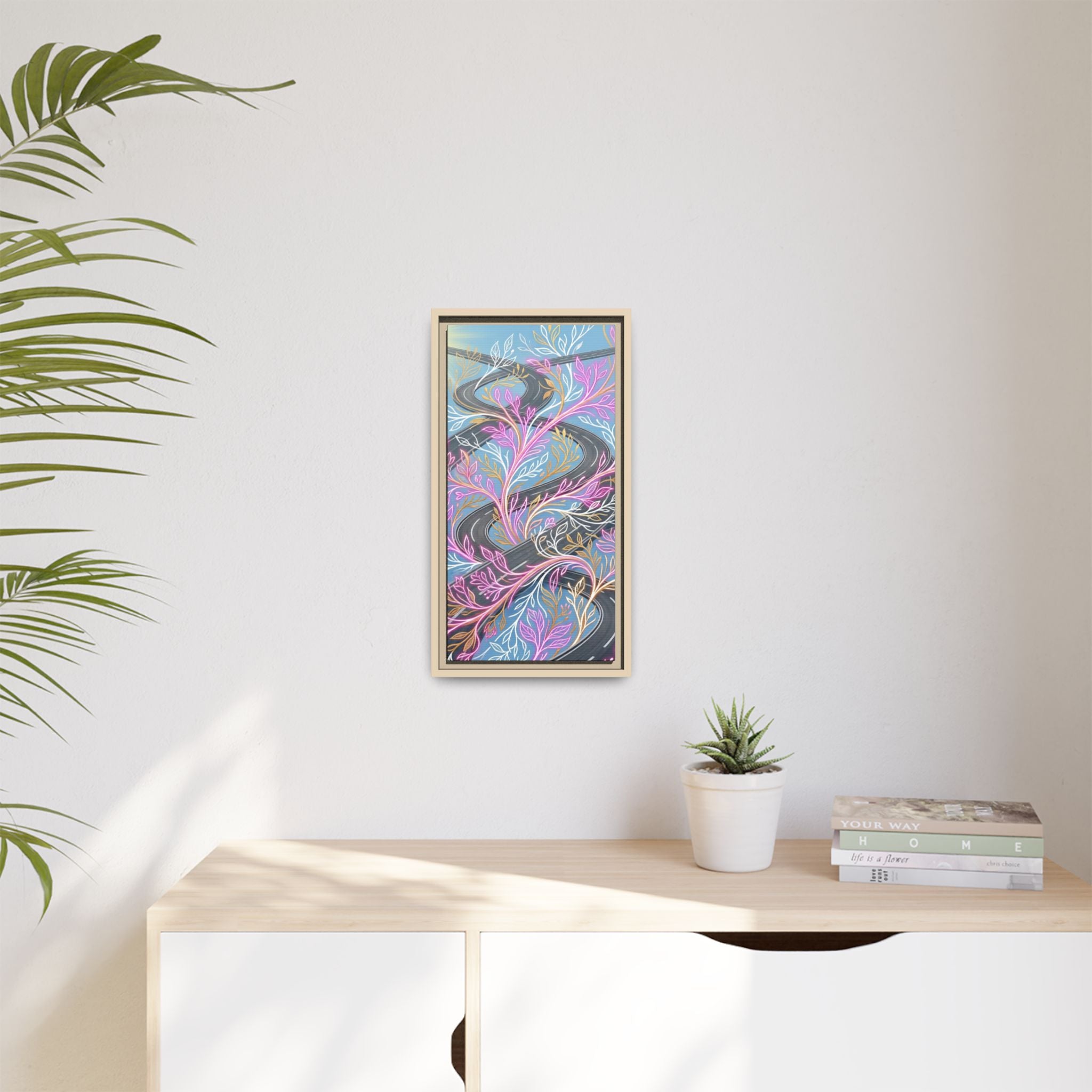 Framed Matte Canvas Floral Vines Wall Art — Pastel Botanical Abstract