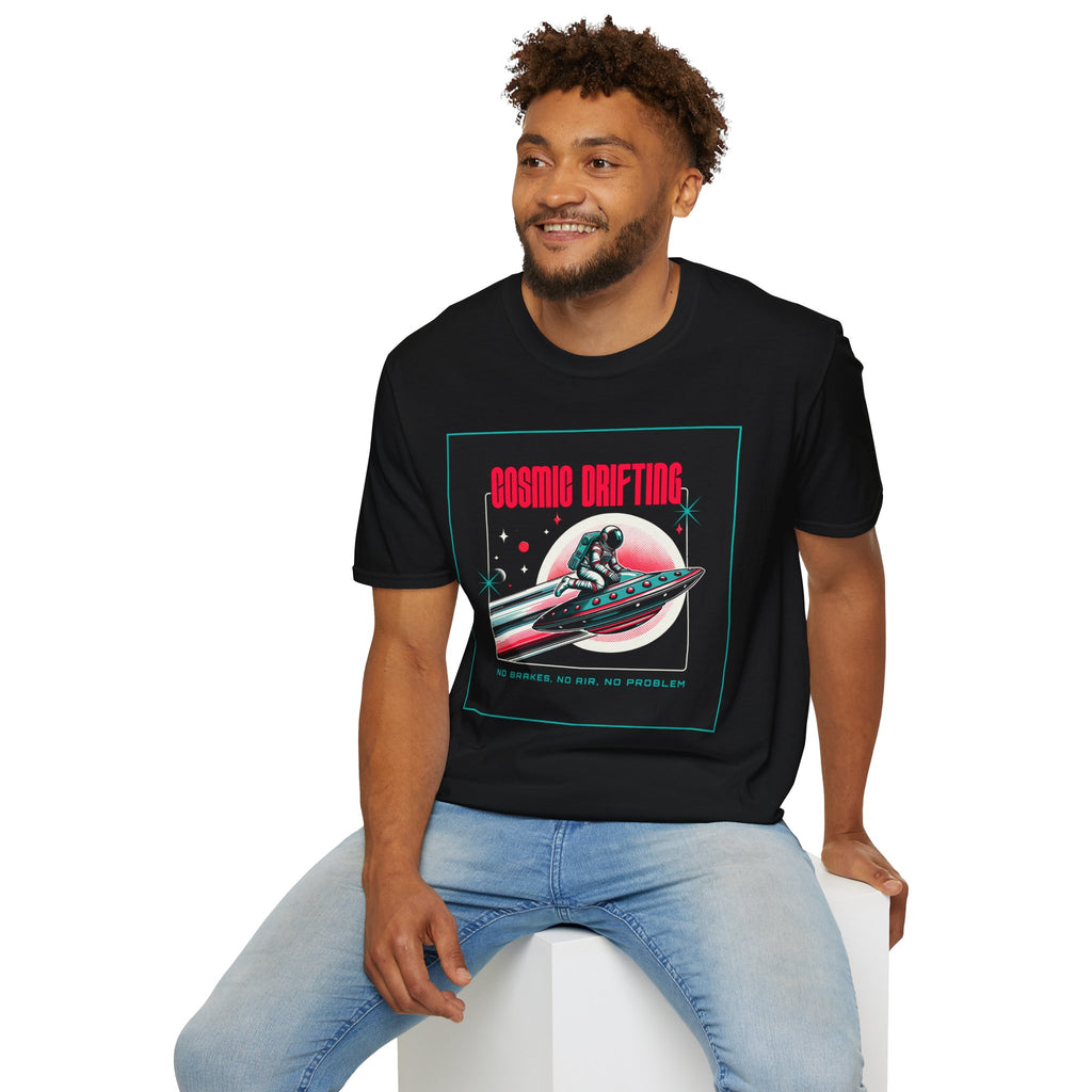 Cosmic Drifting T-Shirt — Retro Astronaut & UFO Vintage Space Tee