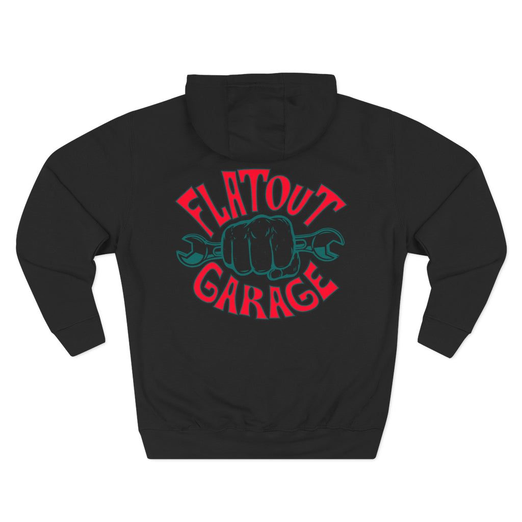 Flatout Garage Fleece Hoodie — Mechanic Shop Logo Pullover