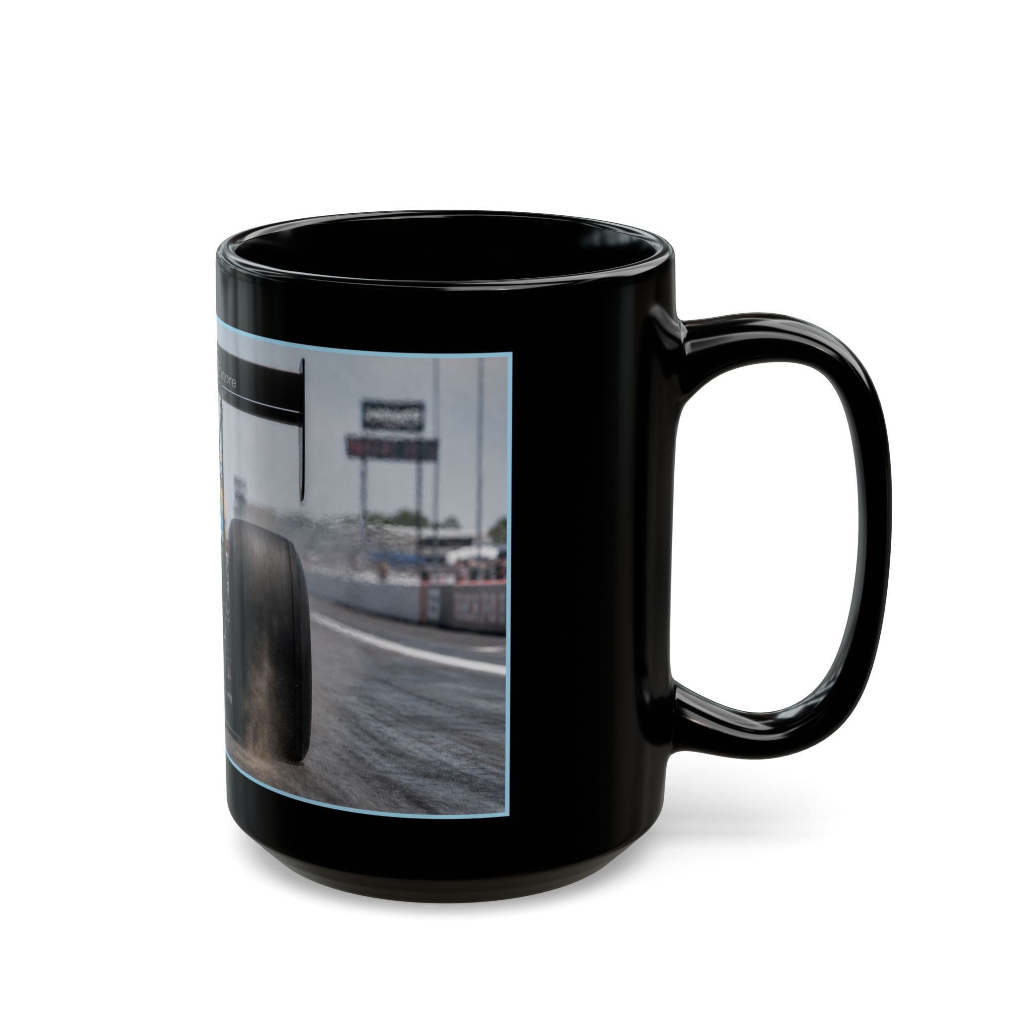Dragster Racing Black Mug — High-Speed Drag Racing Photo Coffee Cup (11oz/15oz)