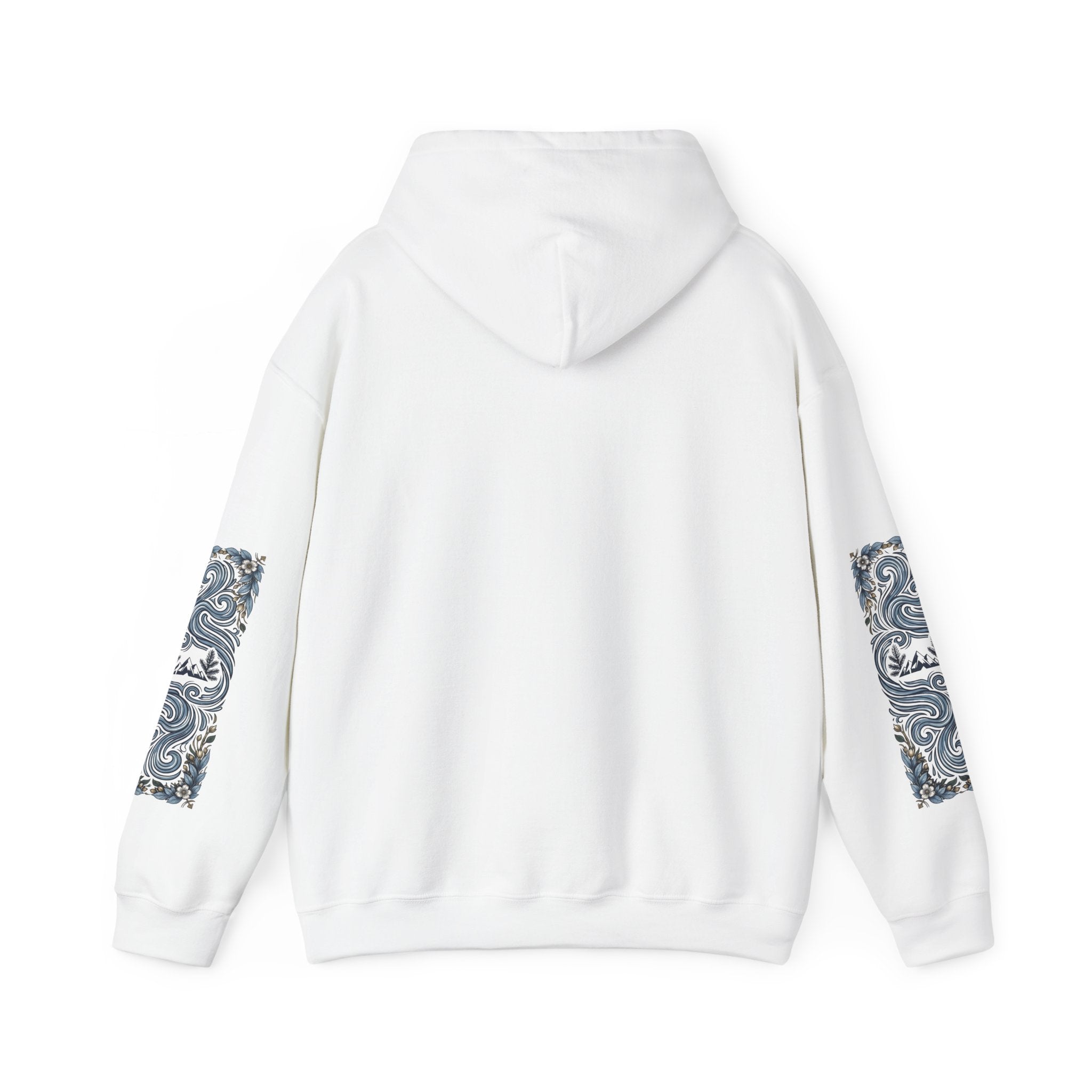 Nature Is Calling Hoodie — Scenic Mountain Graphic Hooded Sweatshirt with Sleeve Paisley Art