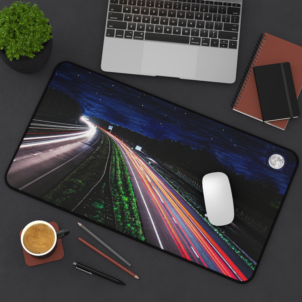 Night Highway Desk Mat – Long Exposure and Marker Mouse Pad