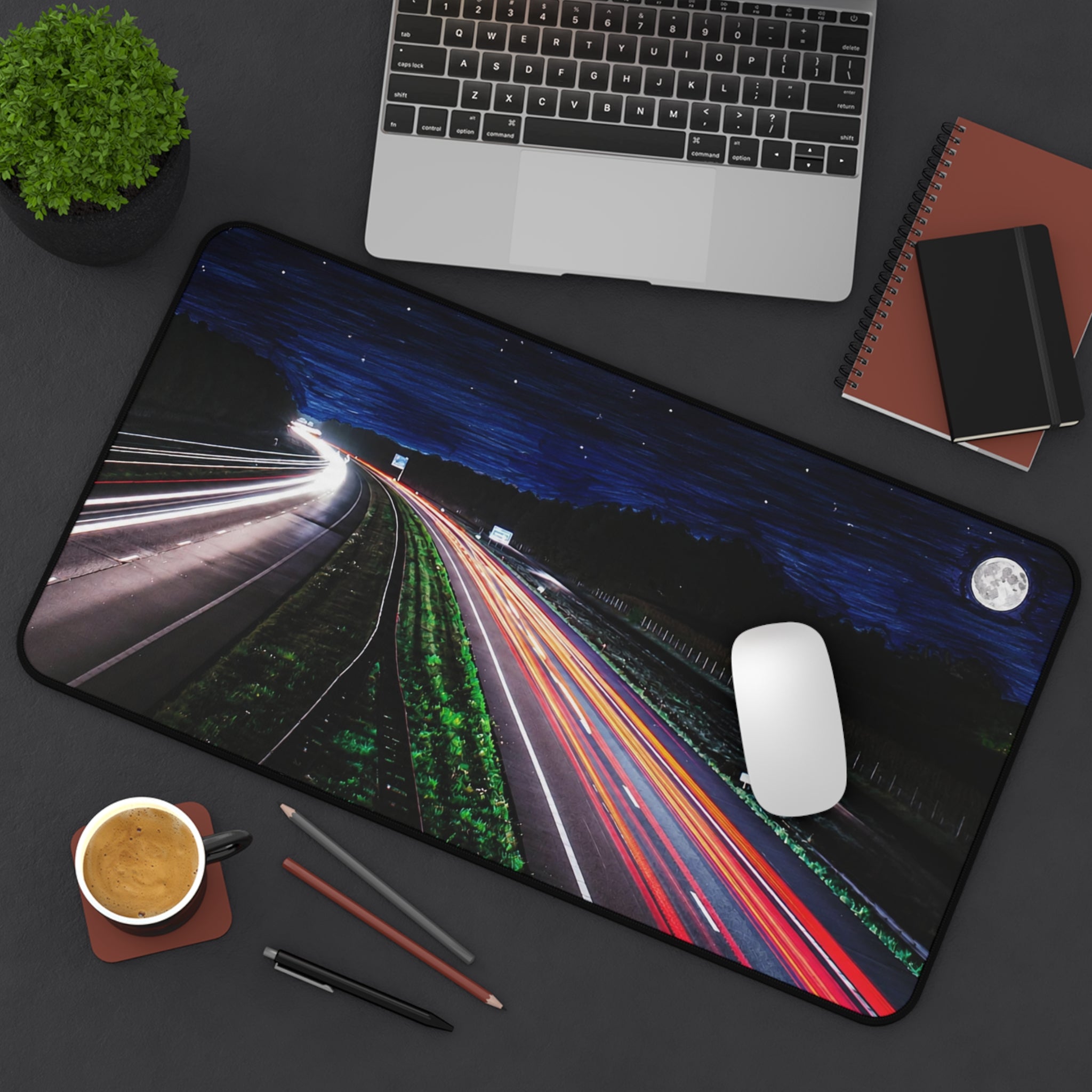 Night Highway Desk Mat – Long Exposure and Marker Mouse Pad