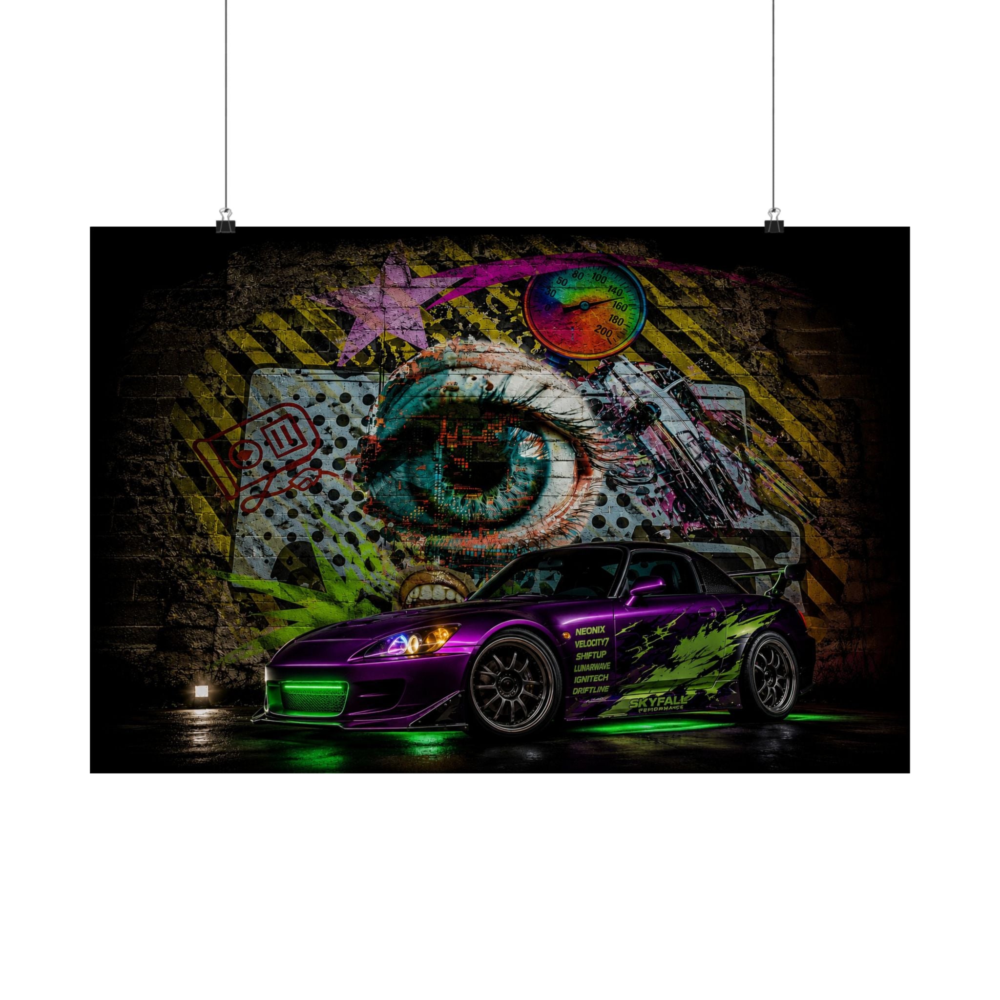 Graffiti Sports Car Matte Poster — Neon Drift Street Art Wall Print