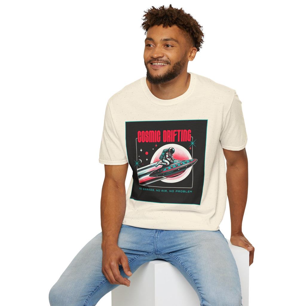 Cosmic Drifting T-Shirt — Retro Astronaut & UFO Vintage Space Tee
