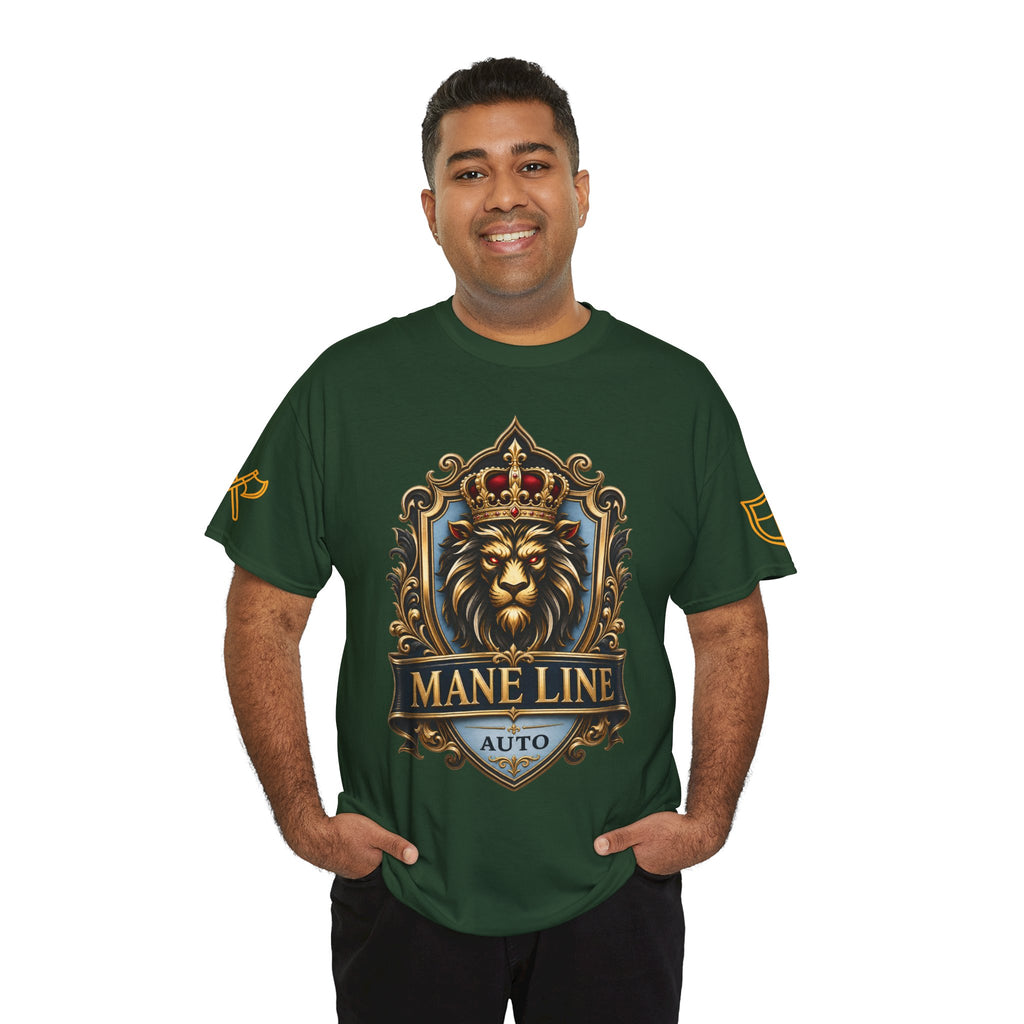 Lion Crest Tee — "Mane Line Auto" Vintage Heraldic Graphic Shirt